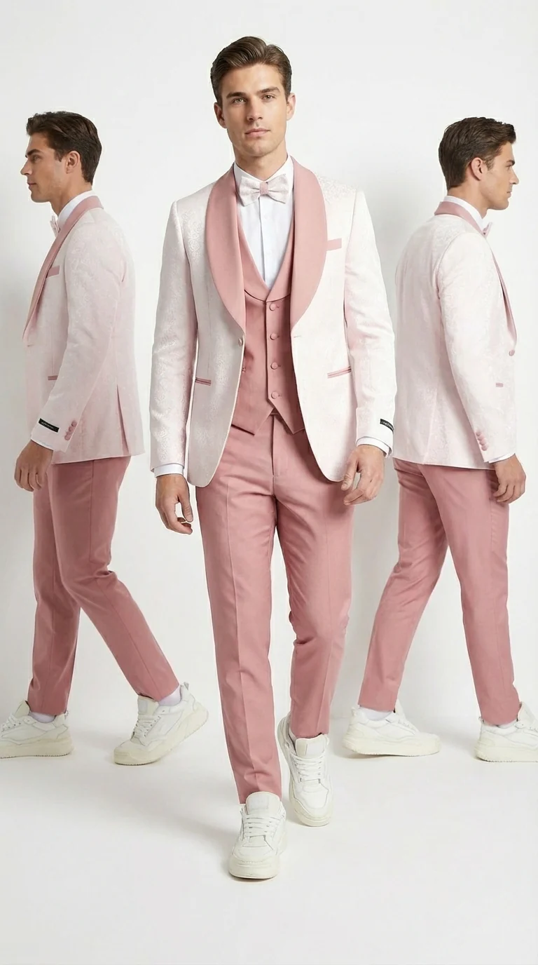 Men’s Cream and Rose Pink Prom Suit – Cream Tuxedo Jacket with Rose Pink Pants and Shawl Lapel Formal Suit for Prom and Wedding - Image 15