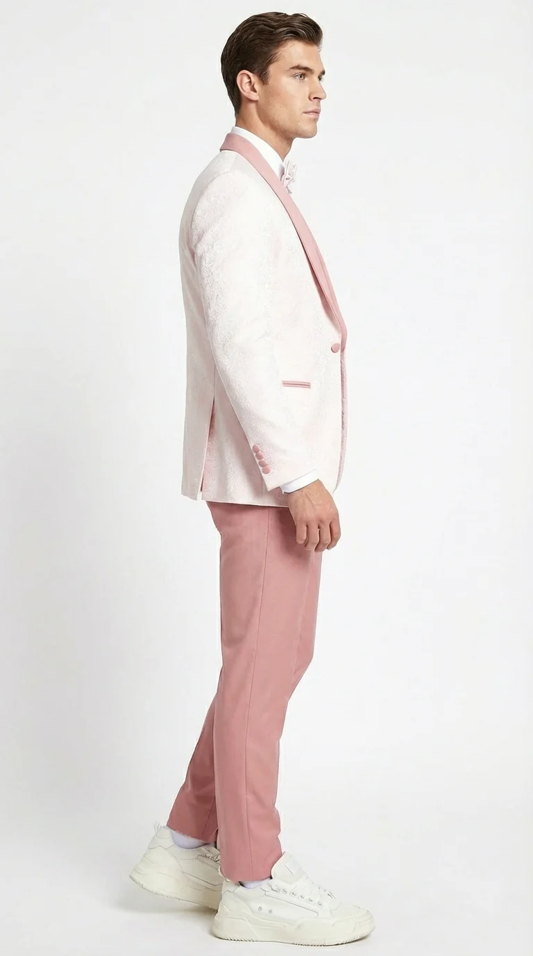 Men’s Cream and Rose Pink Prom Suit – Cream Tuxedo Jacket with Rose Pink Pants and Shawl Lapel Formal Suit for Prom and Wedding - Image 4
