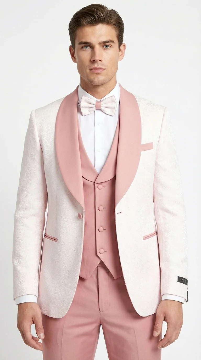 Men’s Cream and Rose Pink Prom Suit – Cream Tuxedo Jacket with Rose Pink Pants and Shawl Lapel Formal Suit for Prom and Wedding - Image 7