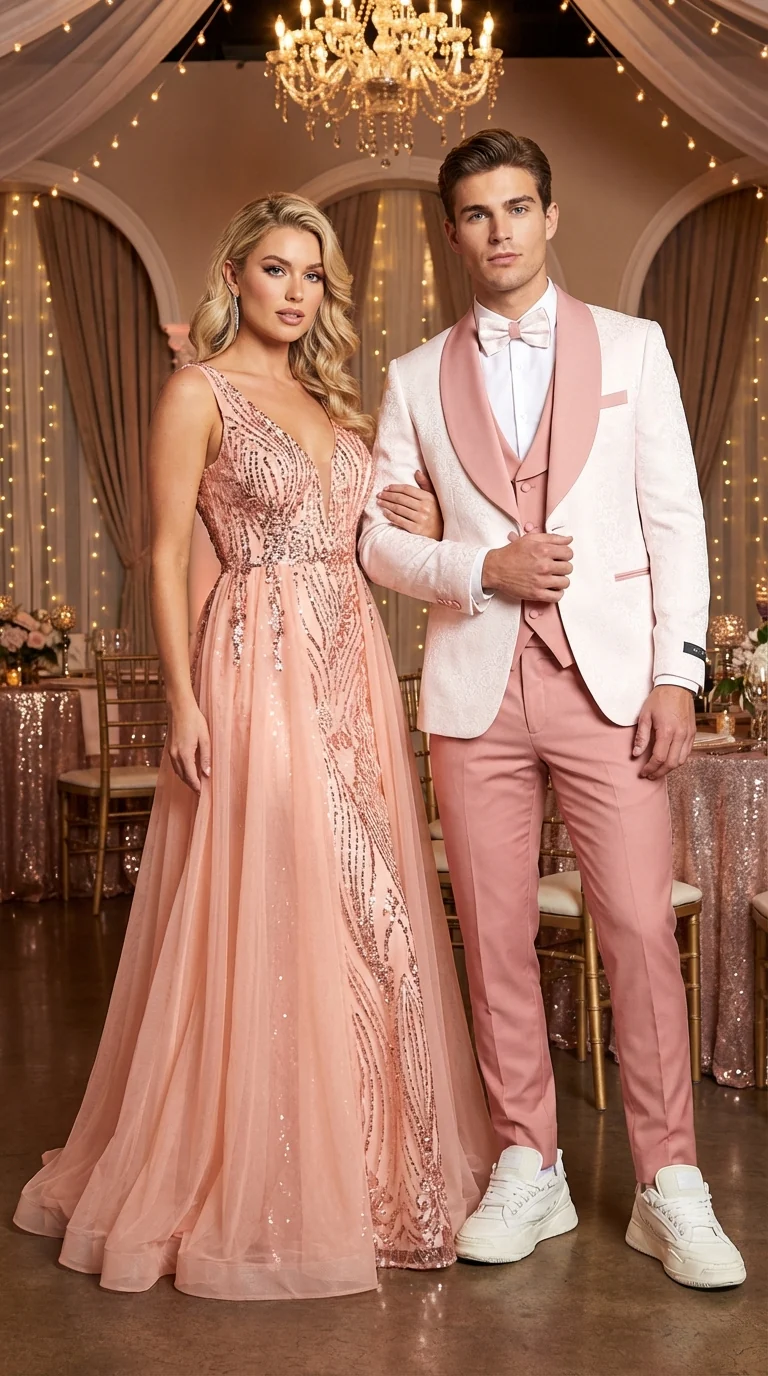 Men’s Cream and Rose Pink Prom Suit – Cream Tuxedo Jacket with Rose Pink Pants and Shawl Lapel Formal Suit for Prom and Wedding - Image 8