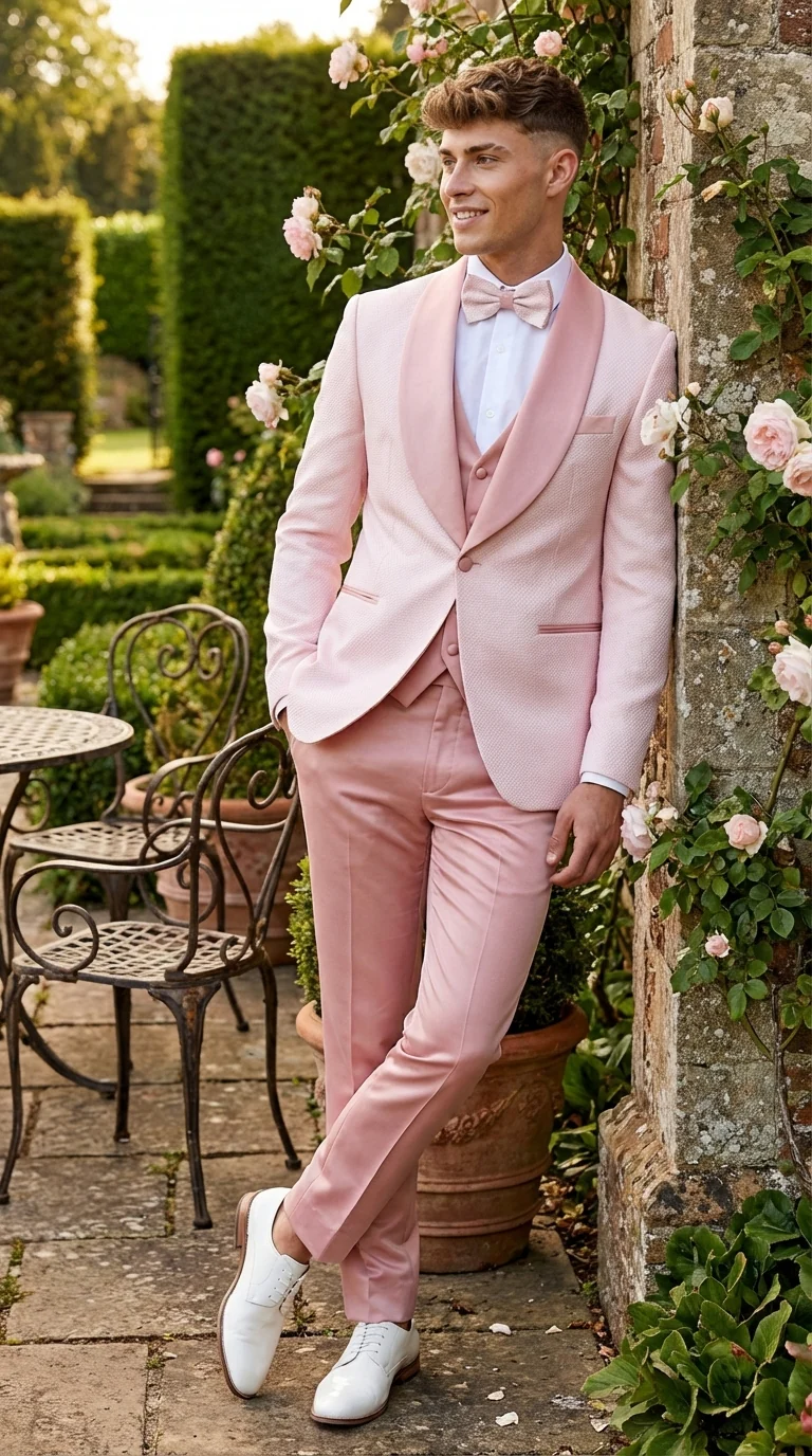 Men’s Cream and Rose Pink Prom Suit – Cream Tuxedo Jacket with Rose Pink Pants and Shawl Lapel Formal Suit for Prom and Wedding - Image 9