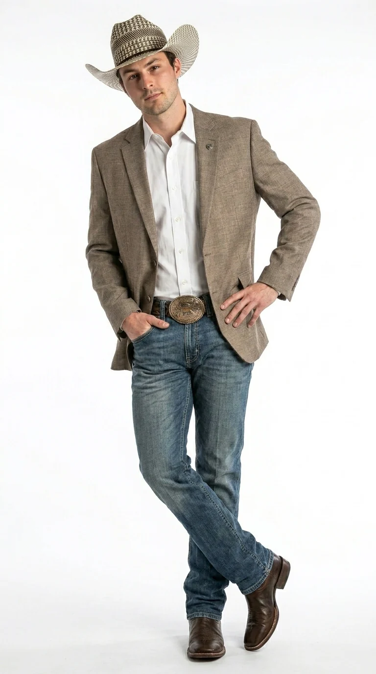 Men’s Dark Tan Taupe Light Brown Western Cowboy Blazer – Classic Country Style Jacket for Wedding, Casual Country Jacket Textured - Image 4
