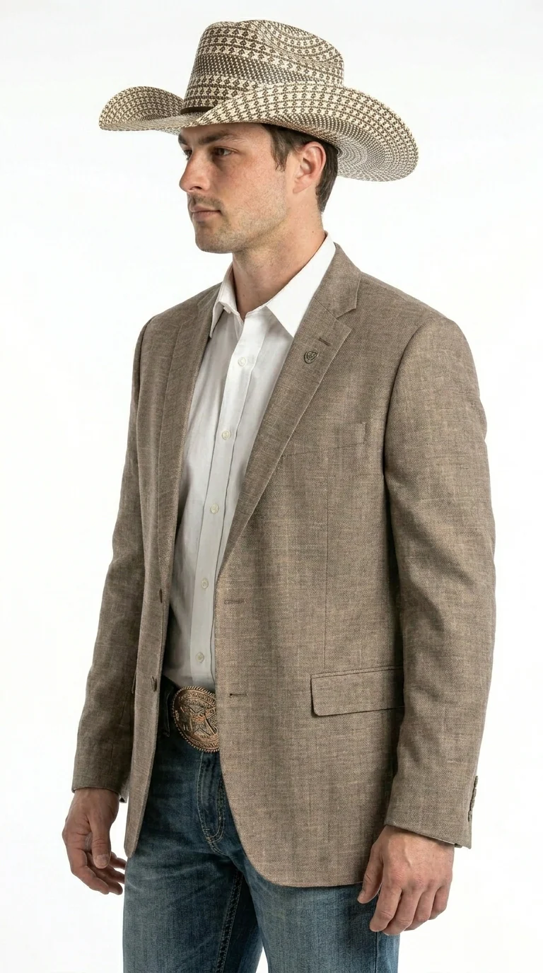 Men’s Dark Tan Taupe Light Brown Western Cowboy Blazer – Classic Country Style Jacket for Wedding, Casual Country Jacket Textured - Image 5