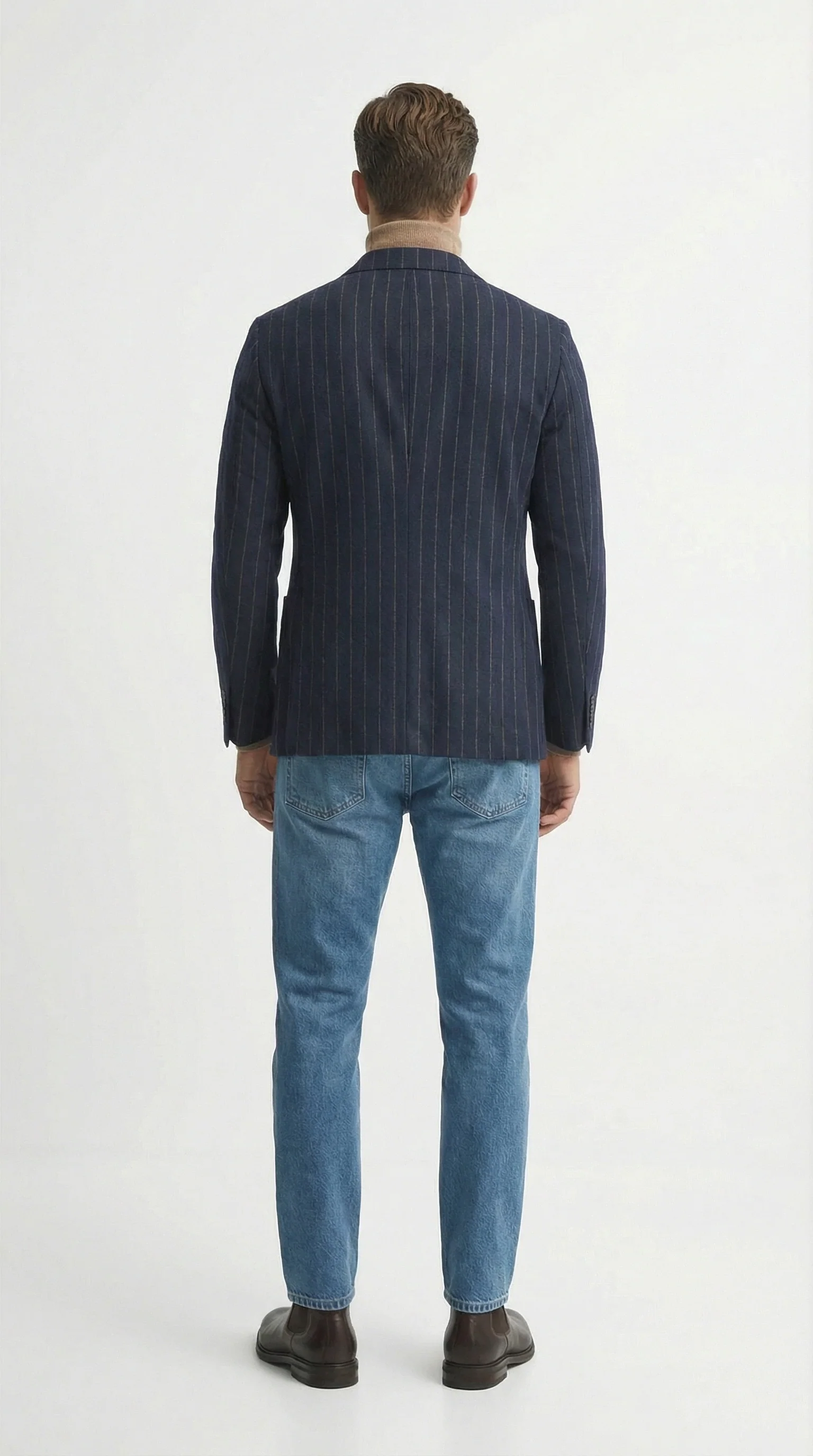 Men’s Double Breasted Navy Blue Pinstripe Blazer – Stripe Sport Coat Jacket - Image 10