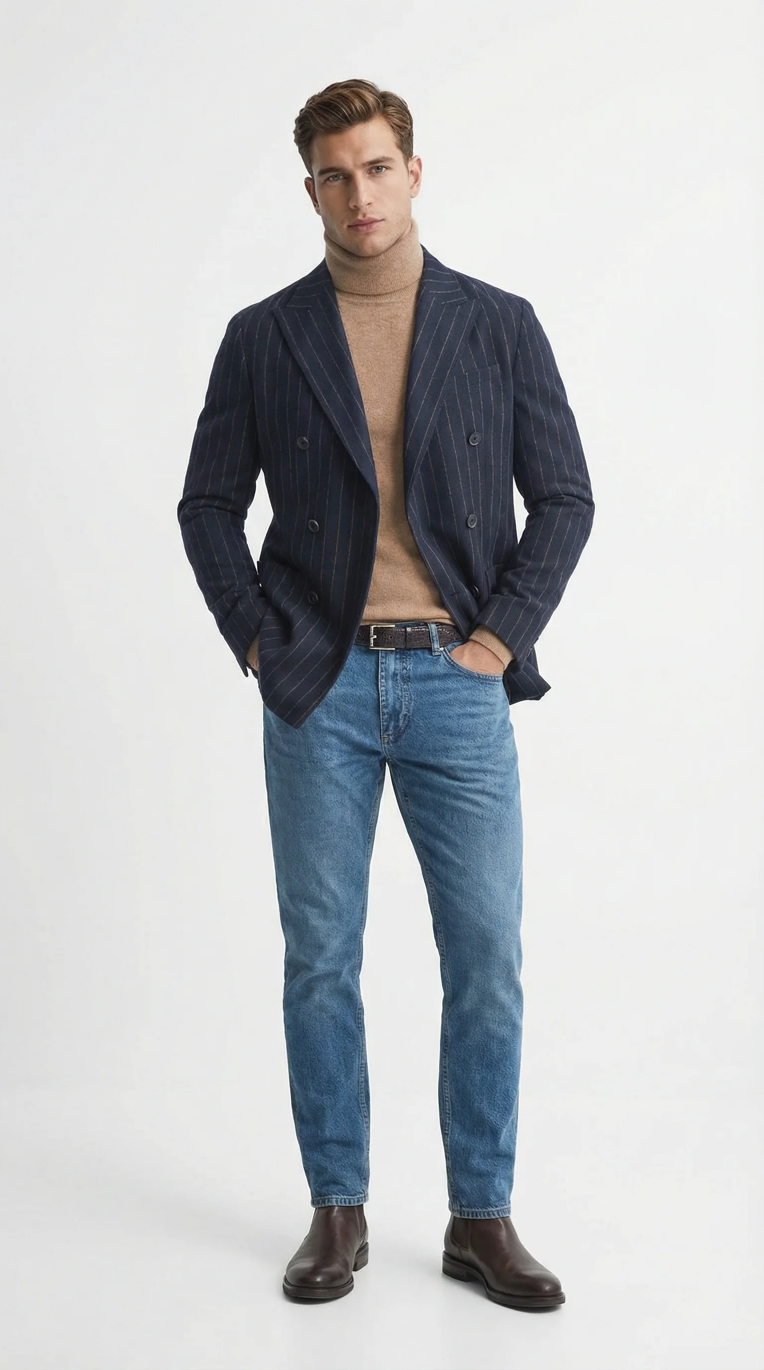 Men’s Double Breasted Navy Blue Pinstripe Blazer – Stripe Sport Coat Jacket - Image 11