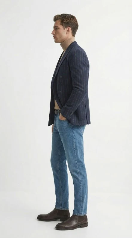 Men’s Double Breasted Navy Blue Pinstripe Blazer – Stripe Sport Coat Jacket - Image 9