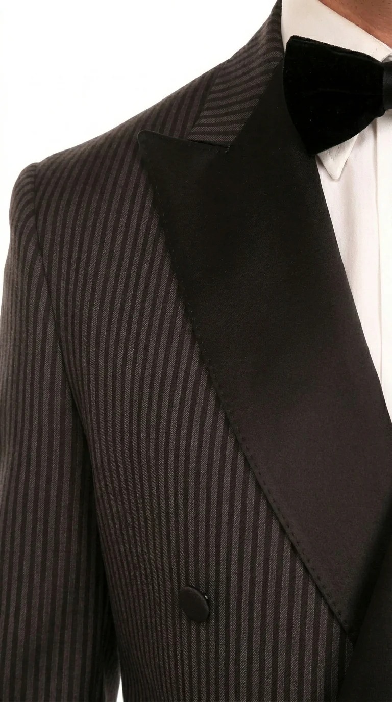 Men’s Double Breasted Suit – Classic Peak Lapel Formal Tuxedo Style Suit for Wedding in Black Ton on Tone Pinstripe - Image 14