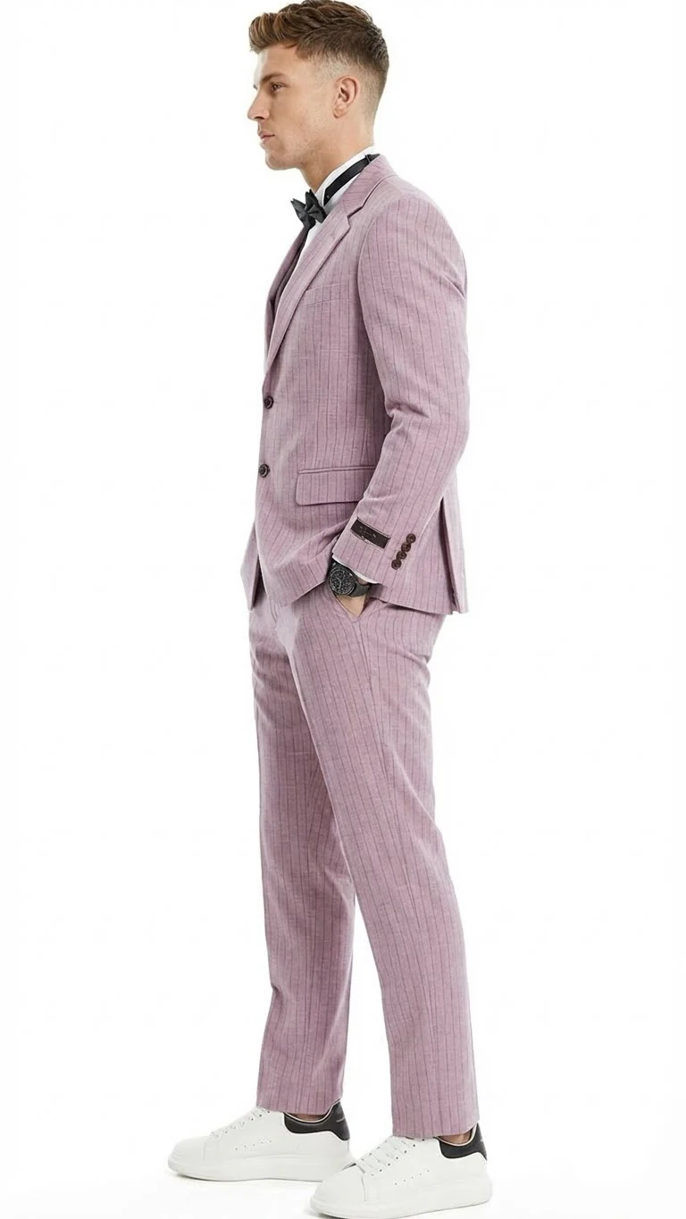Men’s Dusty Rose Pink Pinstripe Three Piece Suit with Vest | Wedding and Party Formal Wear Prom or Church Suit - Image 3