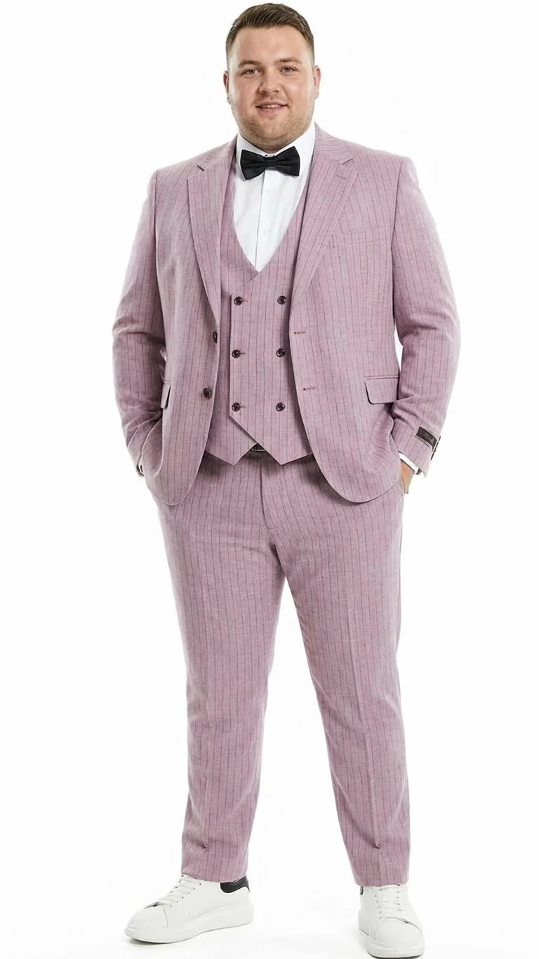 Men’s Dusty Rose Pink Pinstripe Three Piece Suit with Vest | Wedding and Party Formal Wear Prom or Church Suit - Image 6
