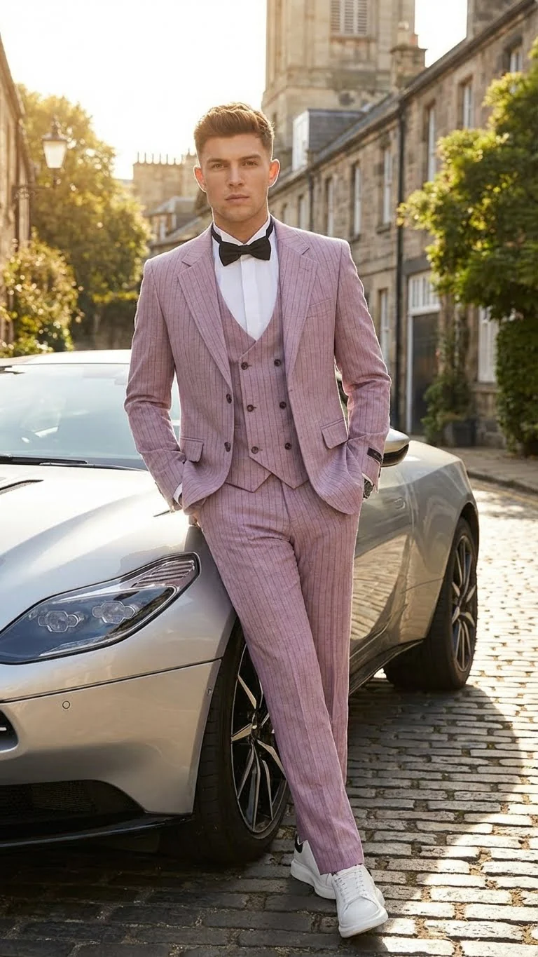 Men’s Dusty Rose Pink Pinstripe Three Piece Suit with Vest | Wedding and Party Formal Wear Prom or Church Suit - Image 7