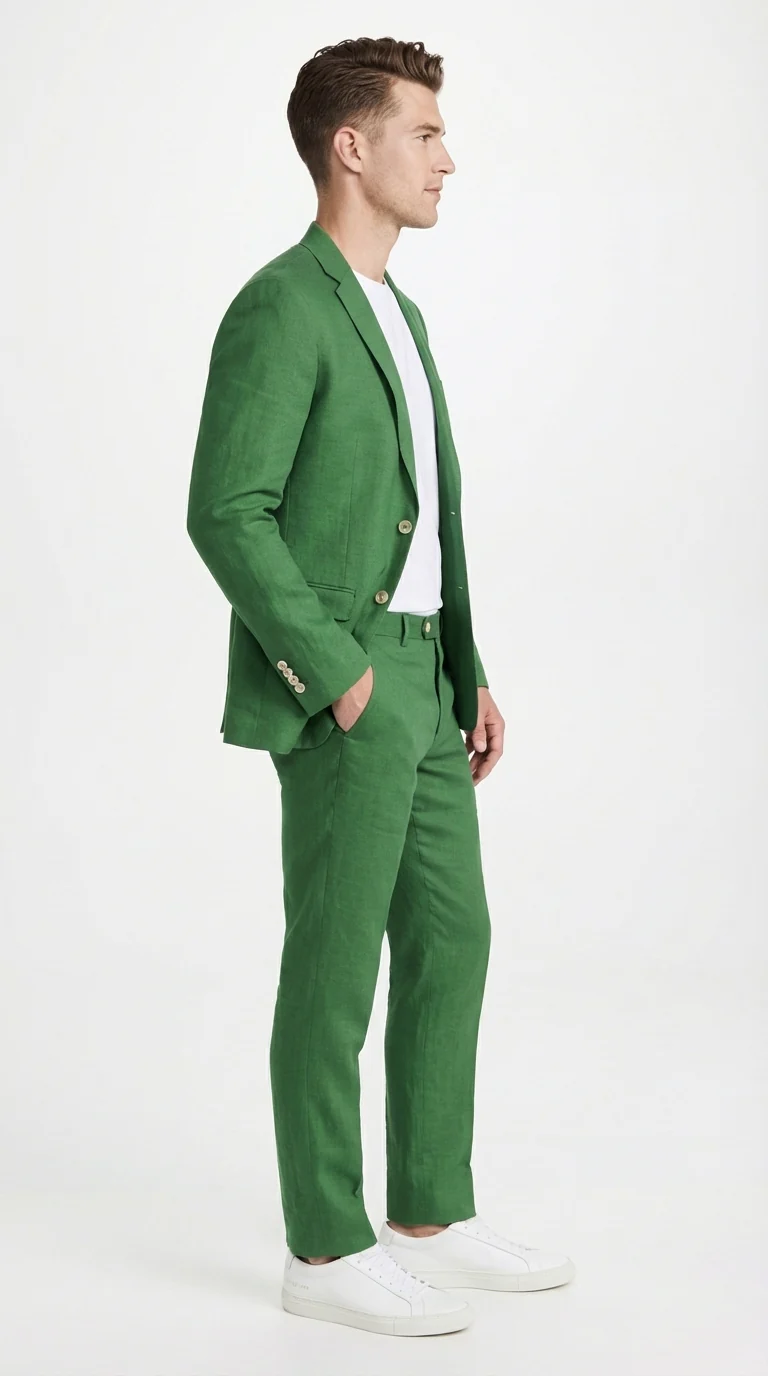 Men’s Emerald Green Linen Suit Set – Lightweight Summer Blazer and Pants, Casual Formal Summer Suit, Breathable Wedding Party Outfit - Image 3