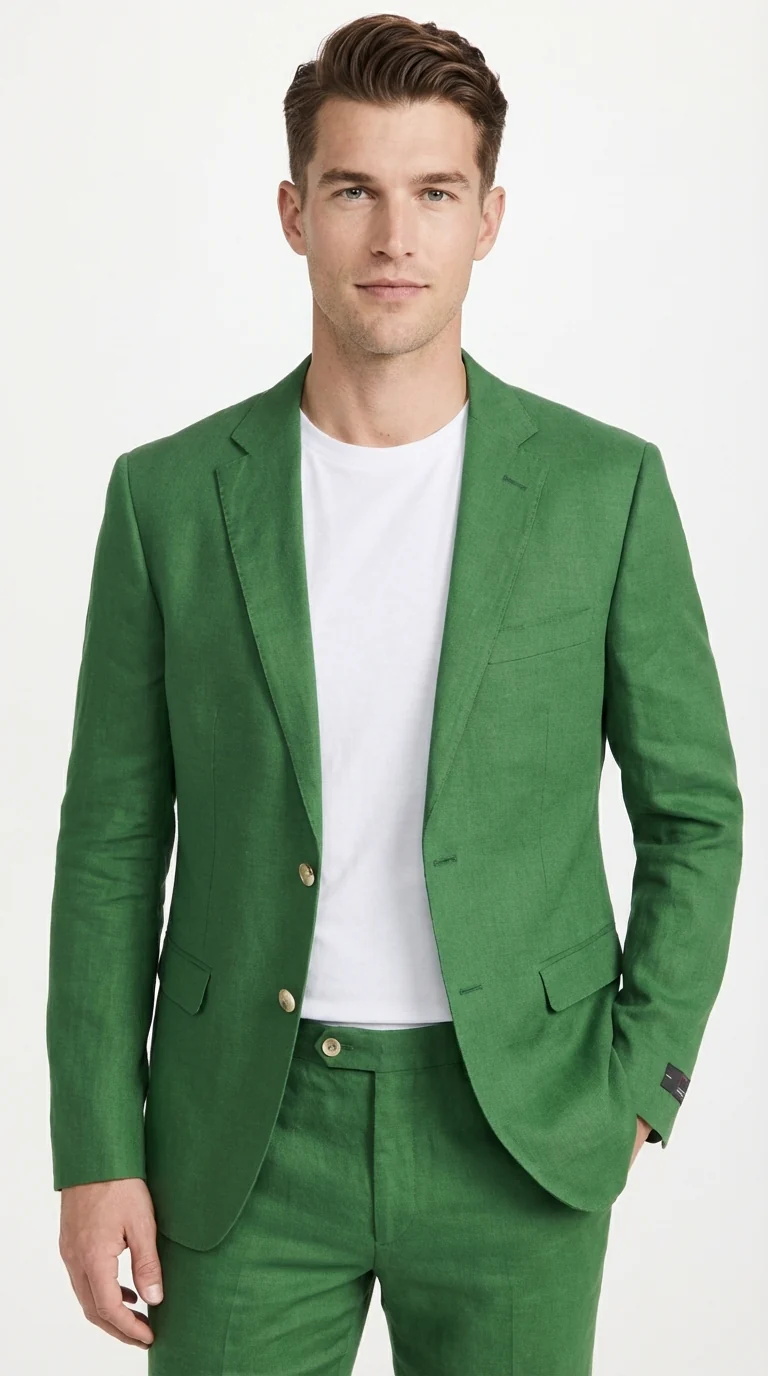 Men’s Emerald Green Linen Suit Set – Lightweight Summer Blazer and Pants, Casual Formal Summer Suit, Breathable Wedding Party Outfit - Image 4