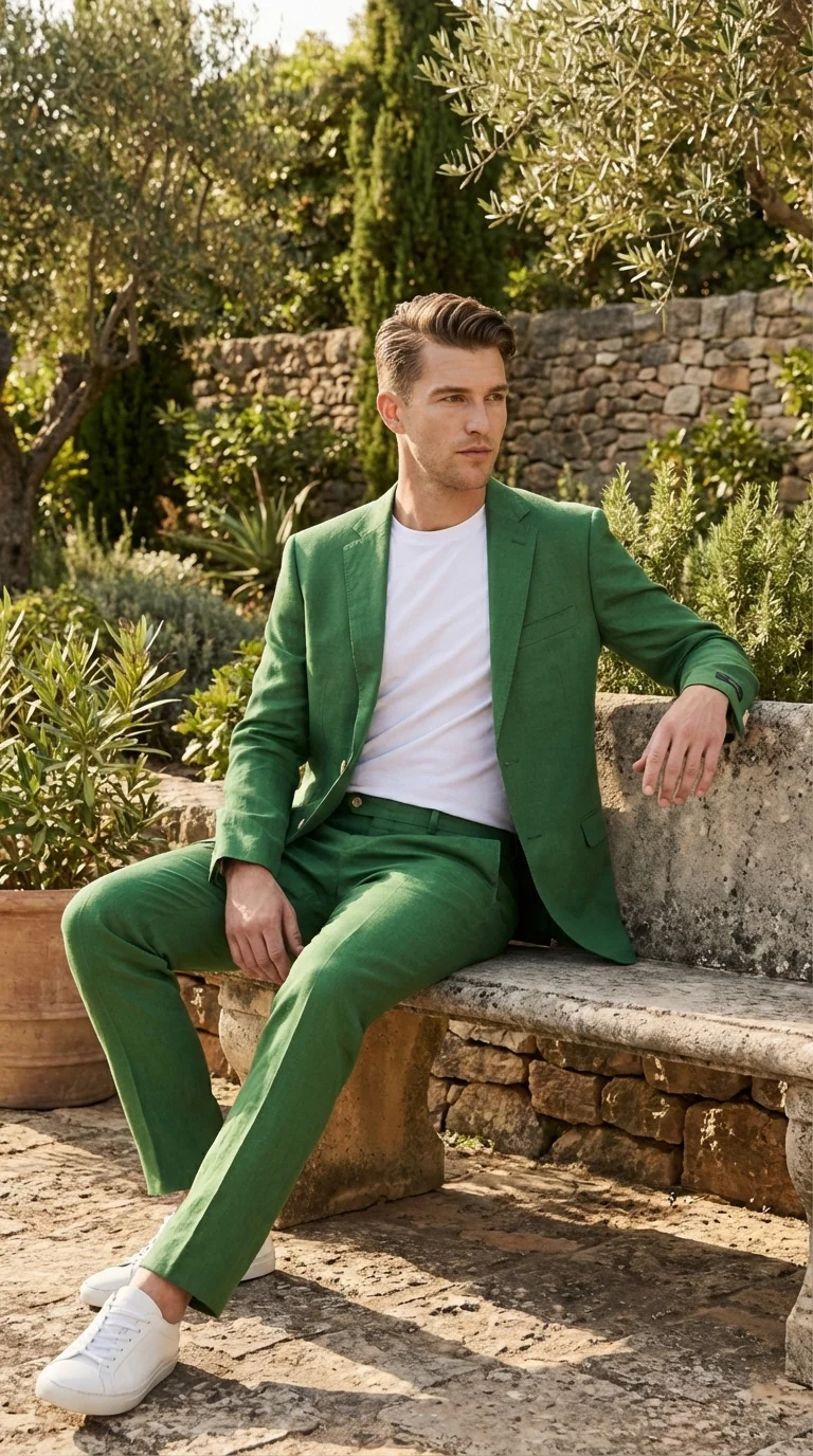 Men’s Emerald Green Linen Suit Set – Lightweight Summer Blazer and Pants, Casual Formal Summer Suit, Breathable Wedding Party Outfit - Image 8