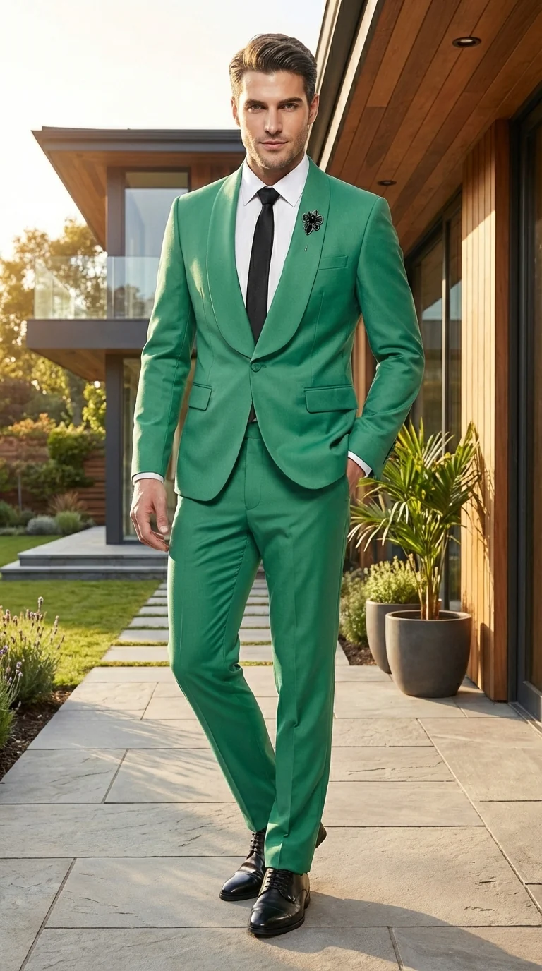 Men’s Emerald Green Tuxedo Suit – Emerald Green Formal Tuxedo with Shawl Lapel Jacket Trousers for Prom, Wedding in Augusta Green - Image 10