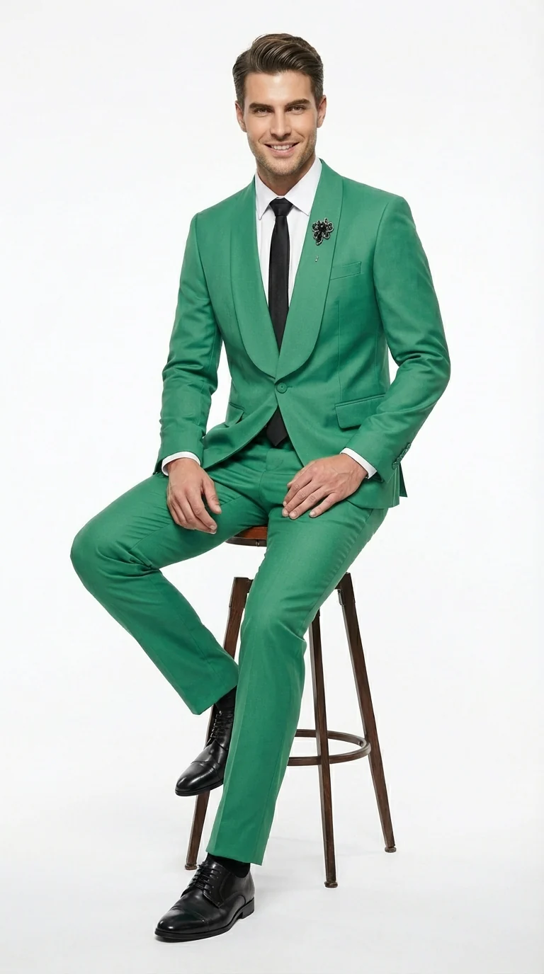 Men’s Emerald Green Tuxedo Suit – Emerald Green Formal Tuxedo with Shawl Lapel Jacket Trousers for Prom, Wedding in Augusta Green - Image 5