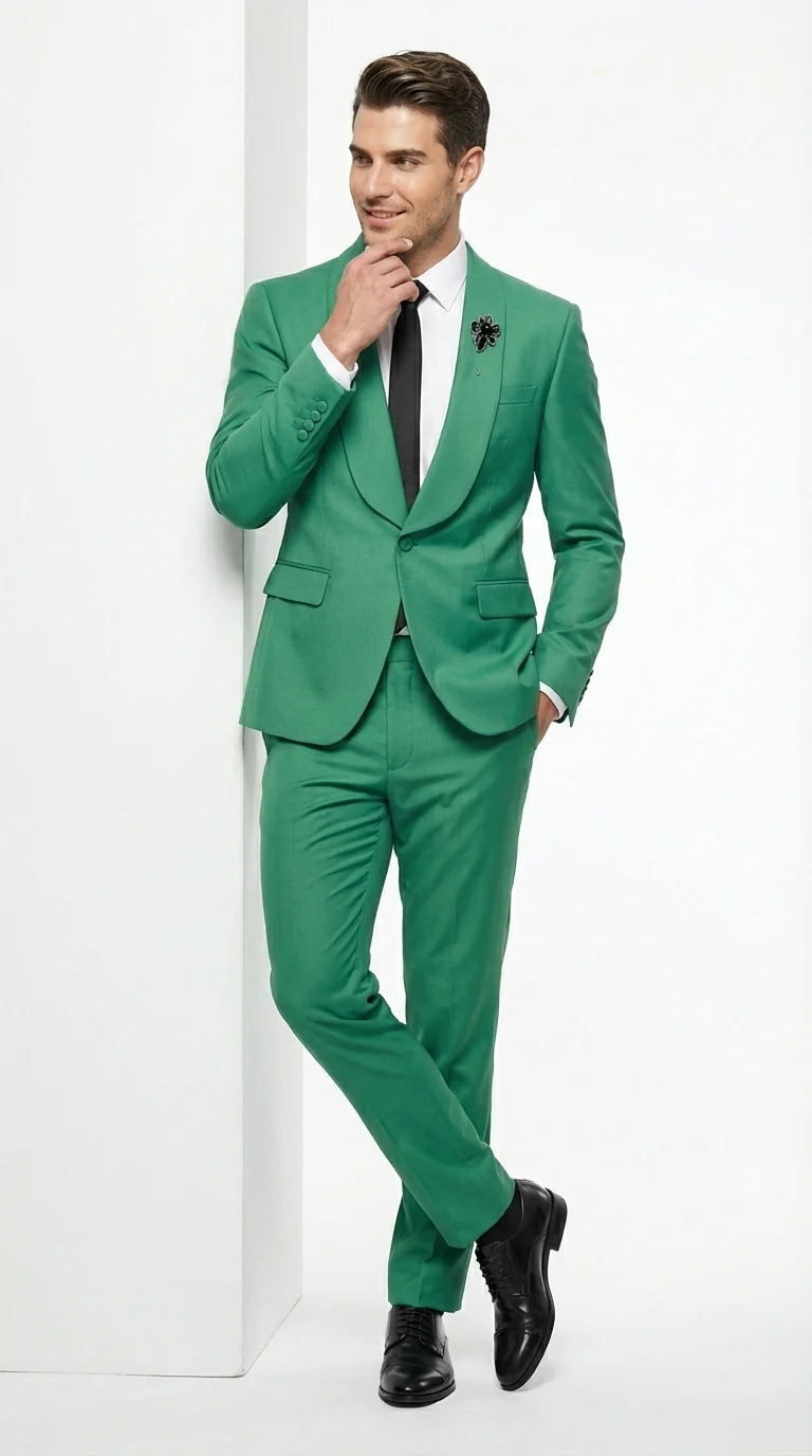 Men’s Emerald Green Tuxedo Suit – Emerald Green Formal Tuxedo with Shawl Lapel Jacket Trousers for Prom, Wedding in Augusta Green - Image 6