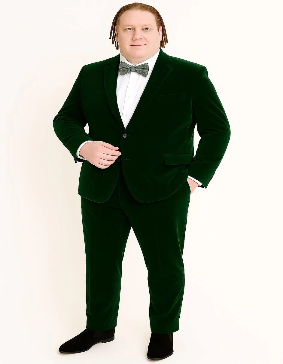 Men’s Emerald Green Velvet Suit – Slim Fit Tuxedo for Weddings, Prom, and Red Carpet Events - Image 2