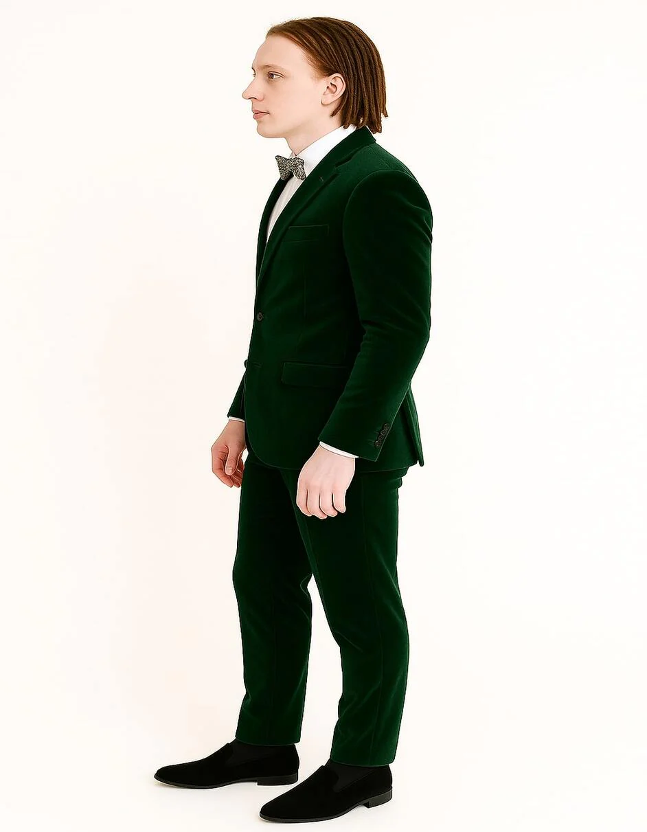 Men’s Emerald Green Velvet Suit – Slim Fit Tuxedo for Weddings, Prom, and Red Carpet Events - Image 3