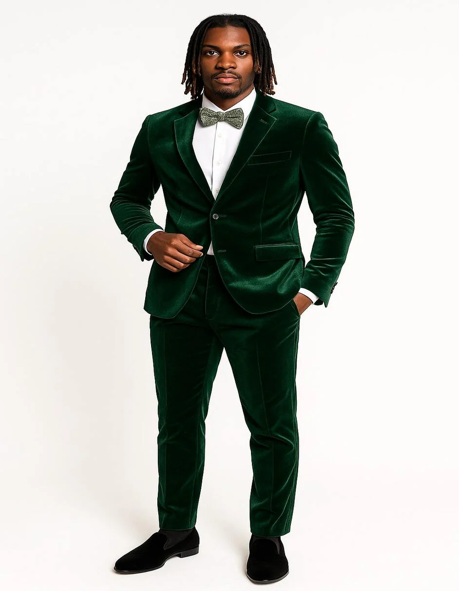 Men’s Emerald Green Velvet Suit – Slim Fit Tuxedo for Weddings, Prom, and Red Carpet Events - Image 4