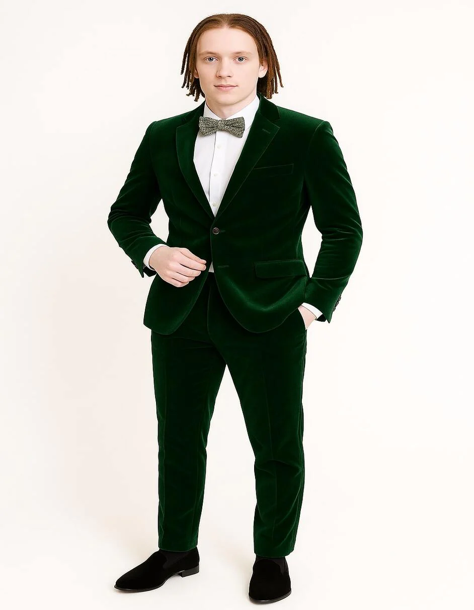 Men’s Emerald Green Velvet Suit – Slim Fit Tuxedo for Weddings, Prom, and Red Carpet Events - Image 6