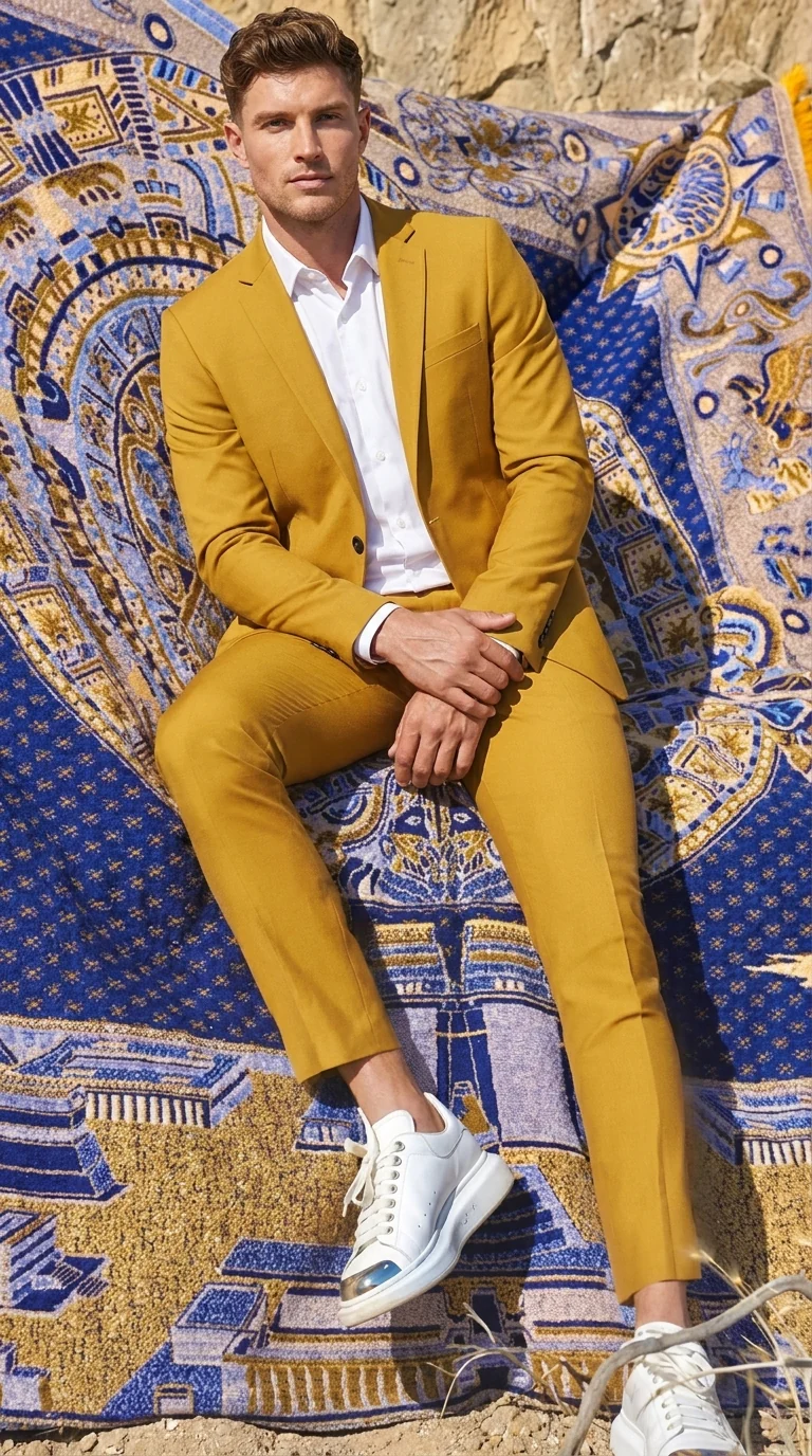 Men’s Gold Mustard Color Suit – Wedding & Prom Formal Suit Outfit, Modern Blazer and Pants - Image 10