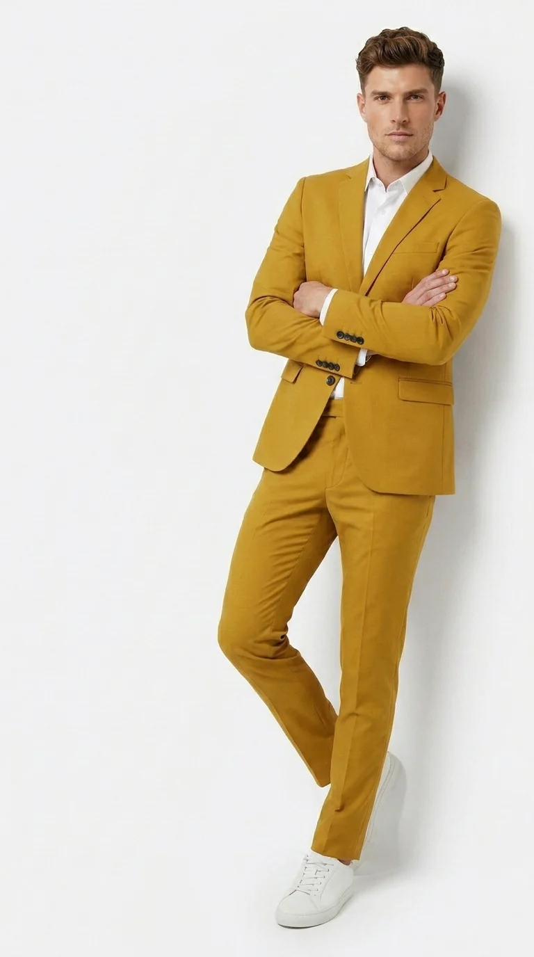 Men’s Gold Mustard Color Suit – Wedding & Prom Formal Suit Outfit, Modern Blazer and Pants - Image 4