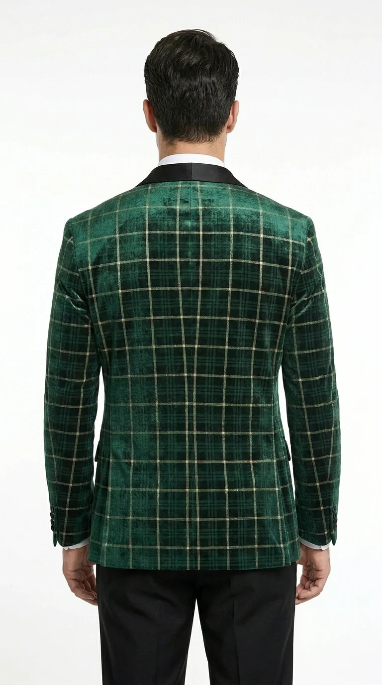 Men’s Green and Gold Plaid Christmas Holiday Blazer – Classic Check Party Jacket for New Year, Wedding and Festive New Year event - Image 2