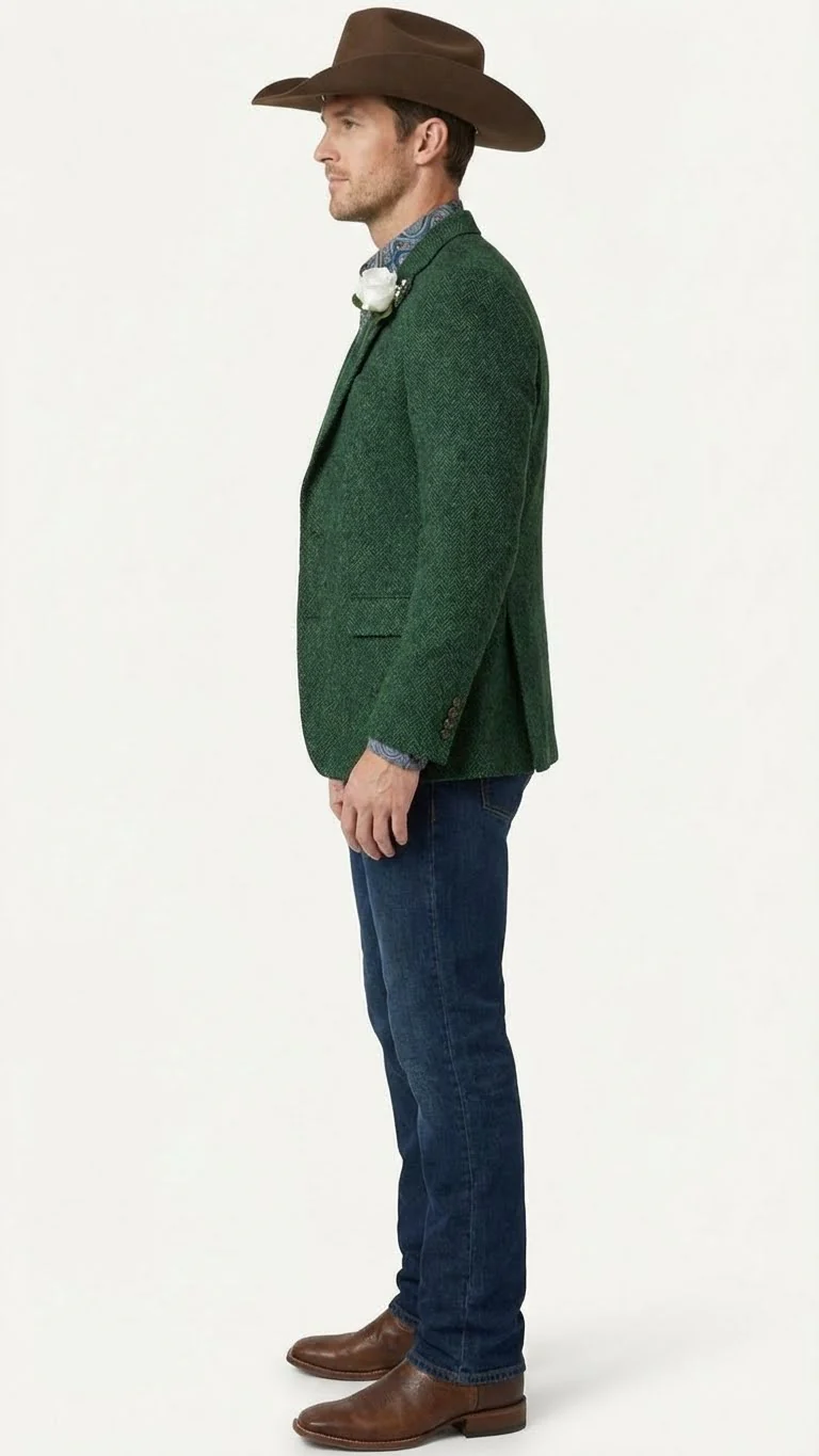 Men’s Green Western Blazer Jacket – Classic Cowboy Style Sport Coat for Wedding, Party and Formal Events - Image 3