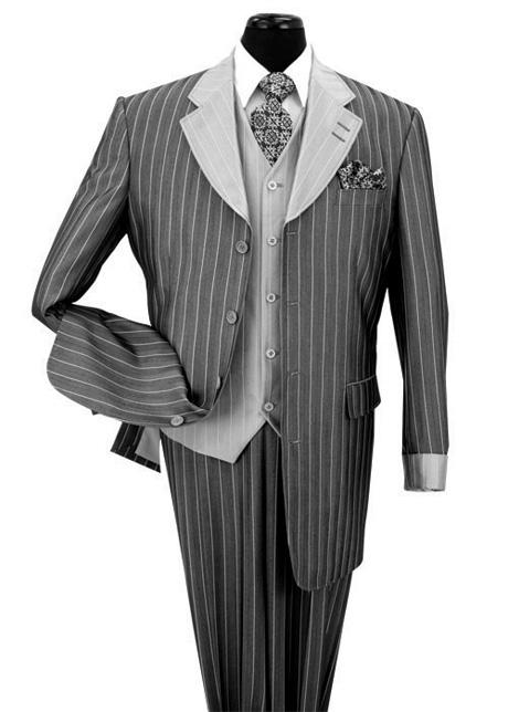 Men’s Grey Pinstripe Zoot Suit 3 Piece – 1920s Gangster Vintage Wide Lapel Suit with Vest for Wedding, Party - Image 17