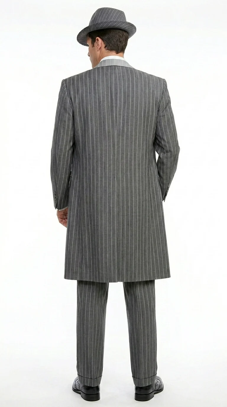 Men’s Grey Pinstripe Zoot Suit 3 Piece – 1920s Gangster Vintage Wide Lapel Suit with Vest for Wedding, Party - Image 2
