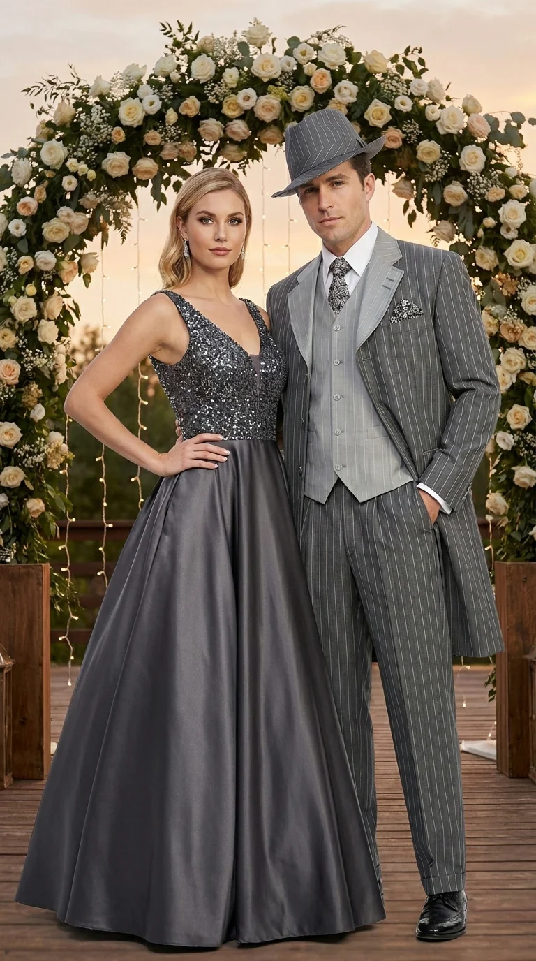 Men’s Grey Pinstripe Zoot Suit 3 Piece – 1920s Gangster Vintage Wide Lapel Suit with Vest for Wedding, Party - Image 8