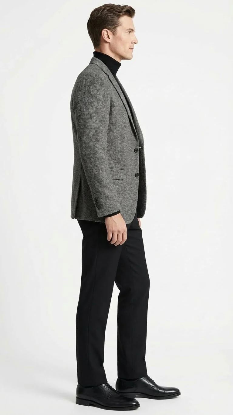 Men’s Grey Tweed Herringbone Sport Coat - Gray Mens Blazer Suit Jacket - Image 11