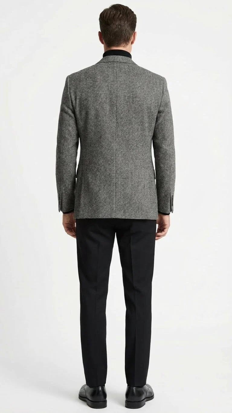Men’s Grey Tweed Herringbone Sport Coat - Gray Mens Blazer Suit Jacket - Image 2