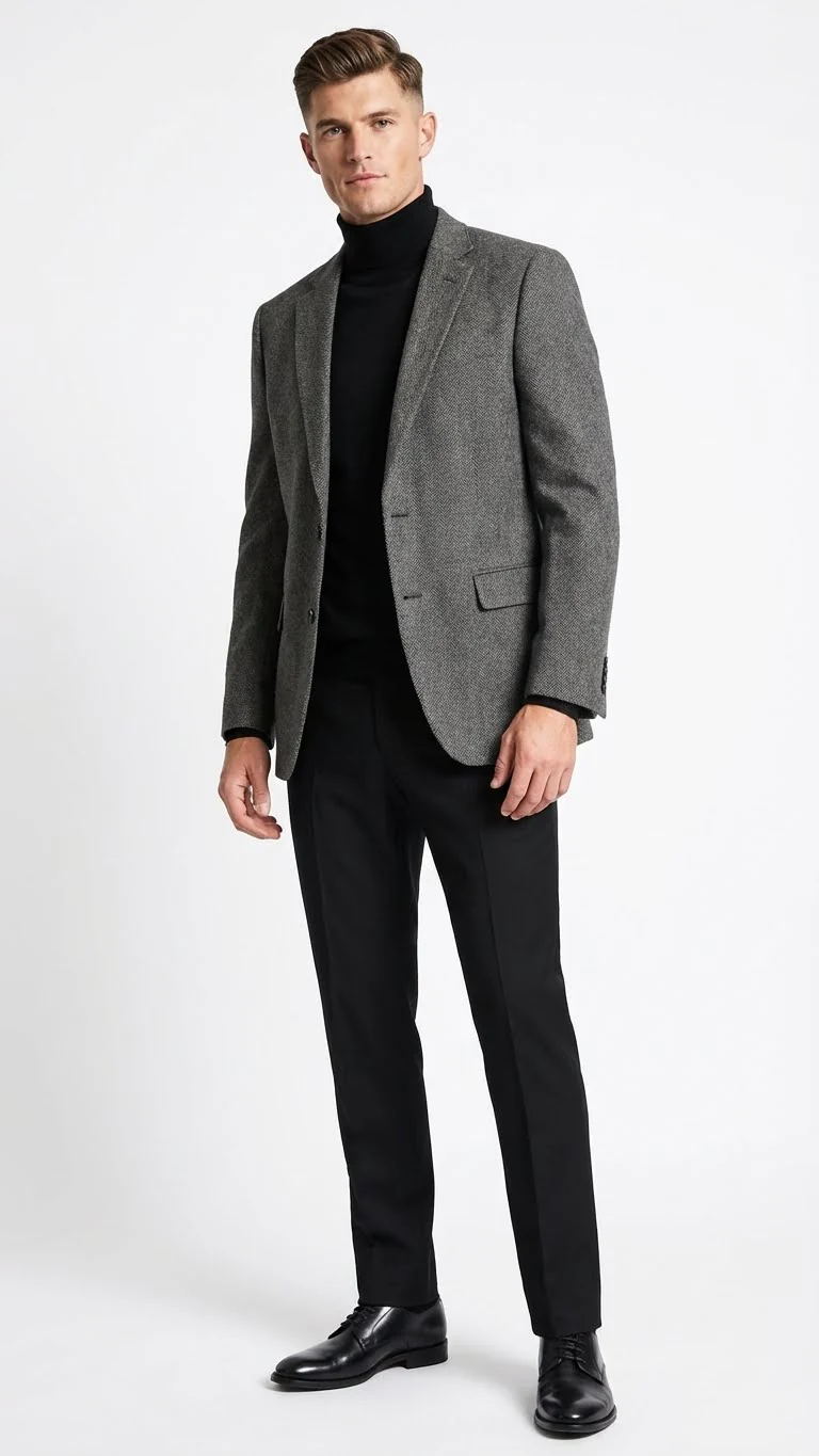Men’s Grey Tweed Herringbone Sport Coat - Gray Mens Blazer Suit Jacket - Image 3