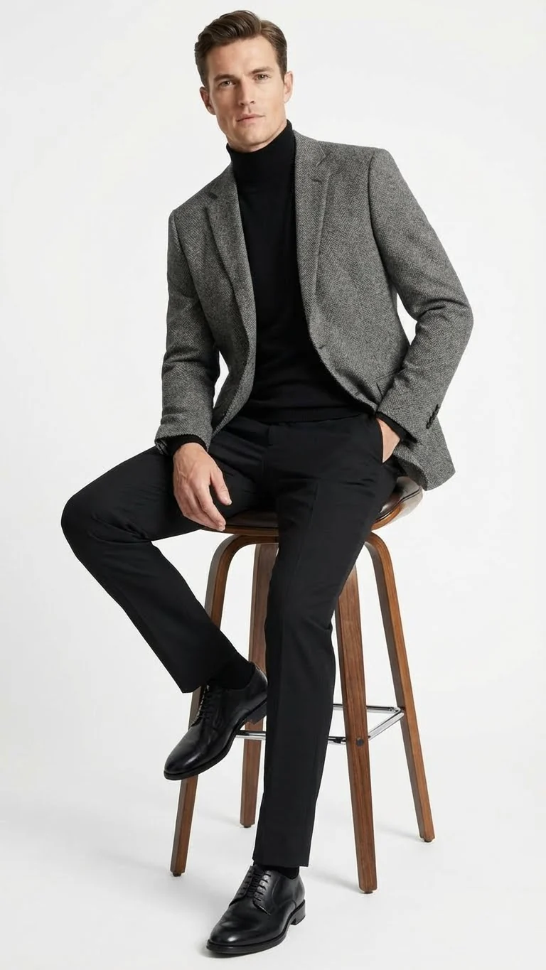 Men’s Grey Tweed Herringbone Sport Coat - Gray Mens Blazer Suit Jacket - Image 4