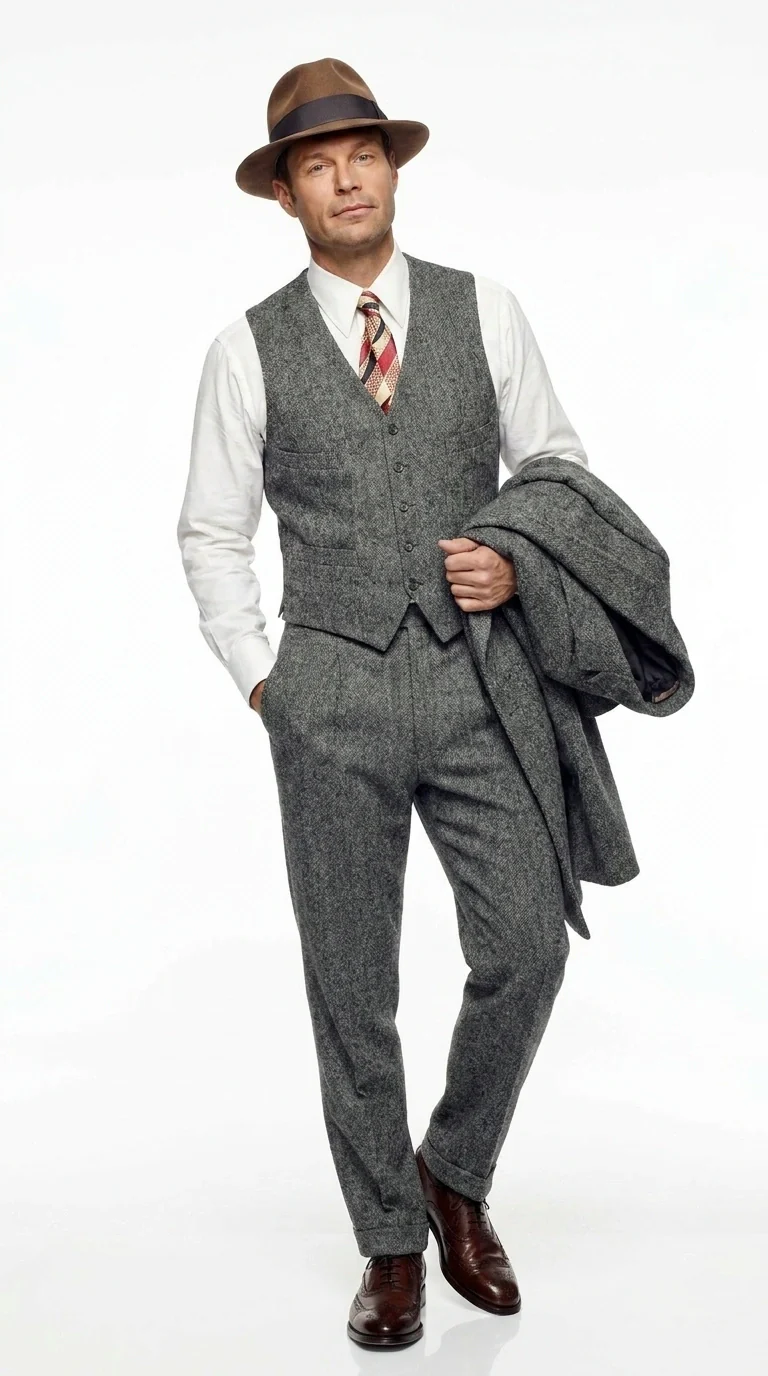 Men’s Grey Vintage Gangster Suit – Bonnie and Clyde Inspired 3 Piece Classic 1920s Formal Outfit - Image 5