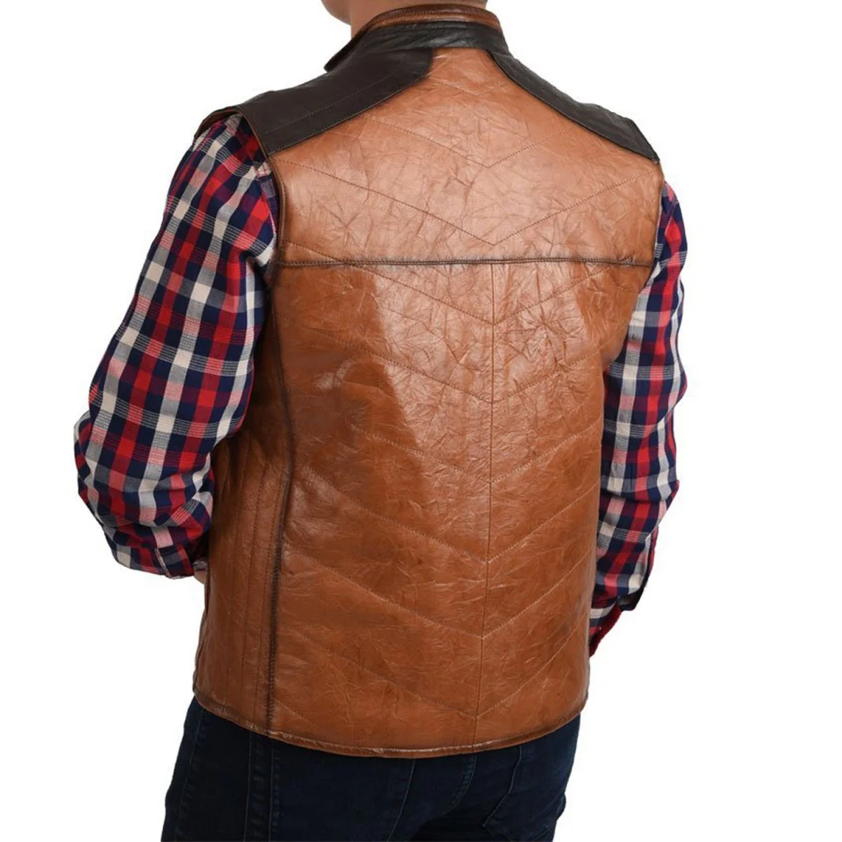 Men’s Honey Cowhide & Sheepskin Leather Cowboy Vest - Image 2
