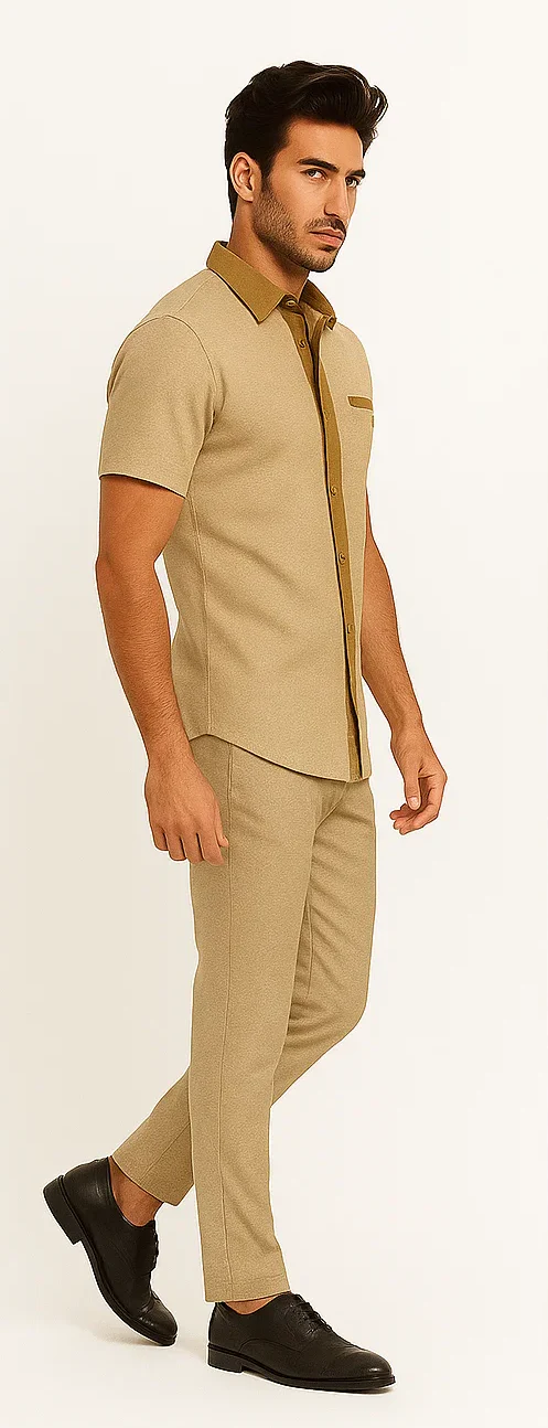 Men’s Houndstooth Walking Suit by Dreams by Zacchi – 2 Piece Lei sure Set in camel- $99 - Image 3