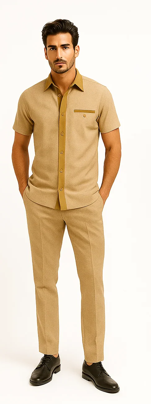 Men’s Houndstooth Walking Suit by Dreams by Zacchi – 2 Piece Lei sure Set in camel- $99 - Image 5