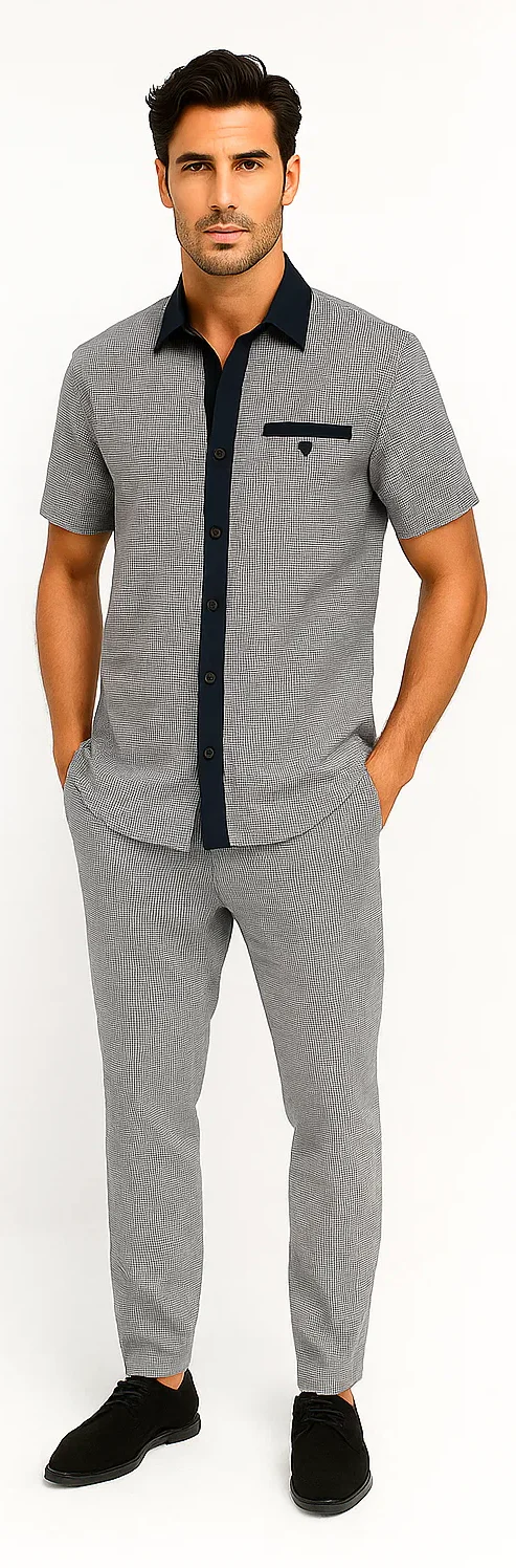 Men’s Houndstooth Walking Suit by Dreams by Zacchi – 2 Piece Lei sure Set in navy/white- $99 - Image 5