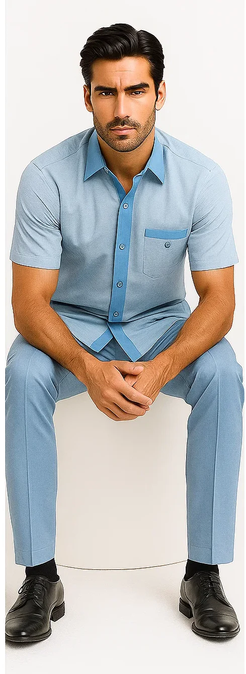 Men’s Houndstooth Walking Suit by Dreams by Zacchi – 2 Piece Lei sure Set in Skyblue- $99 - Image 6