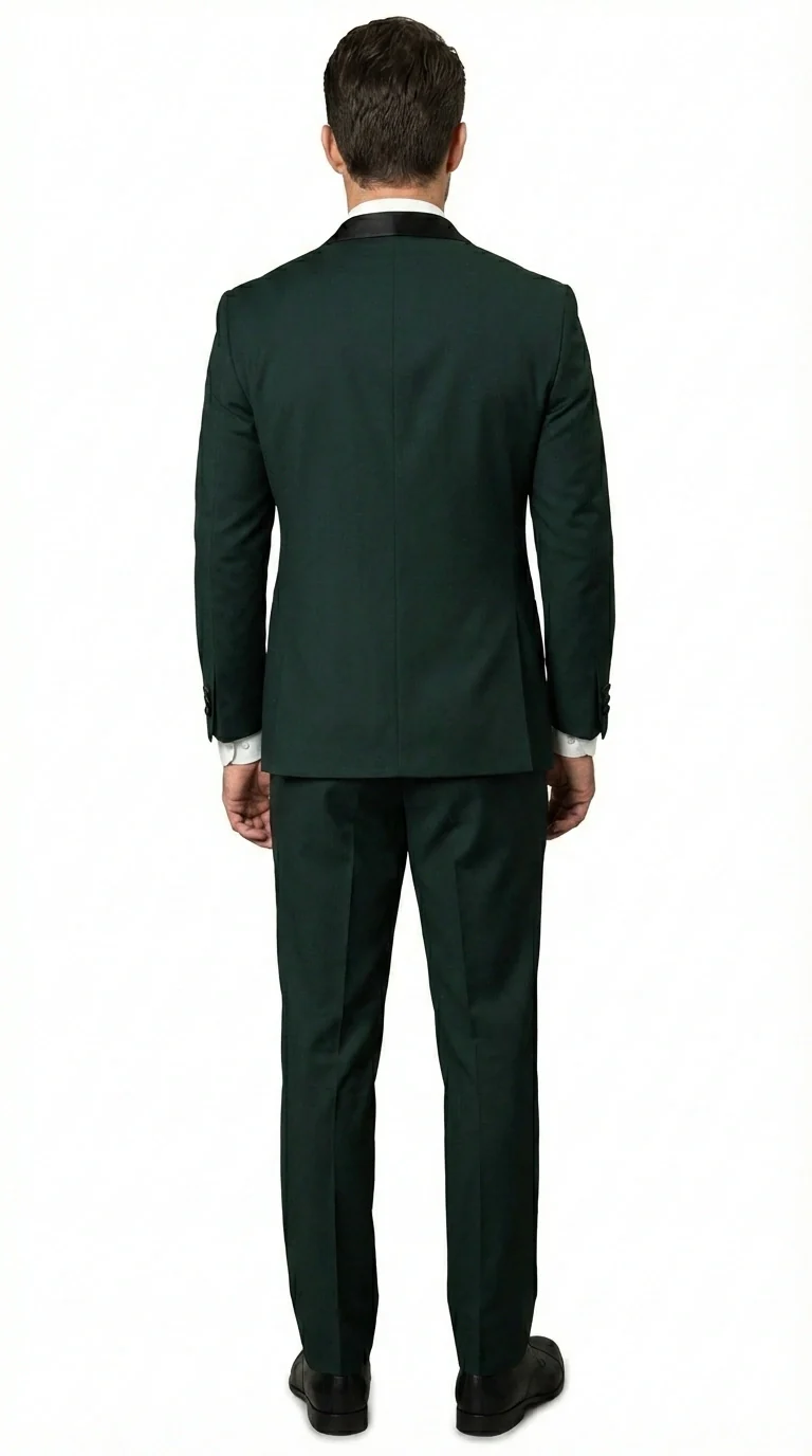 Men’s Hunter Green Tuxedo Suit 3 Piece – One Button Peak Lapel Designer Formal Suit for Wedding, Light Weight Wool By Statement Dark Green - Image 4