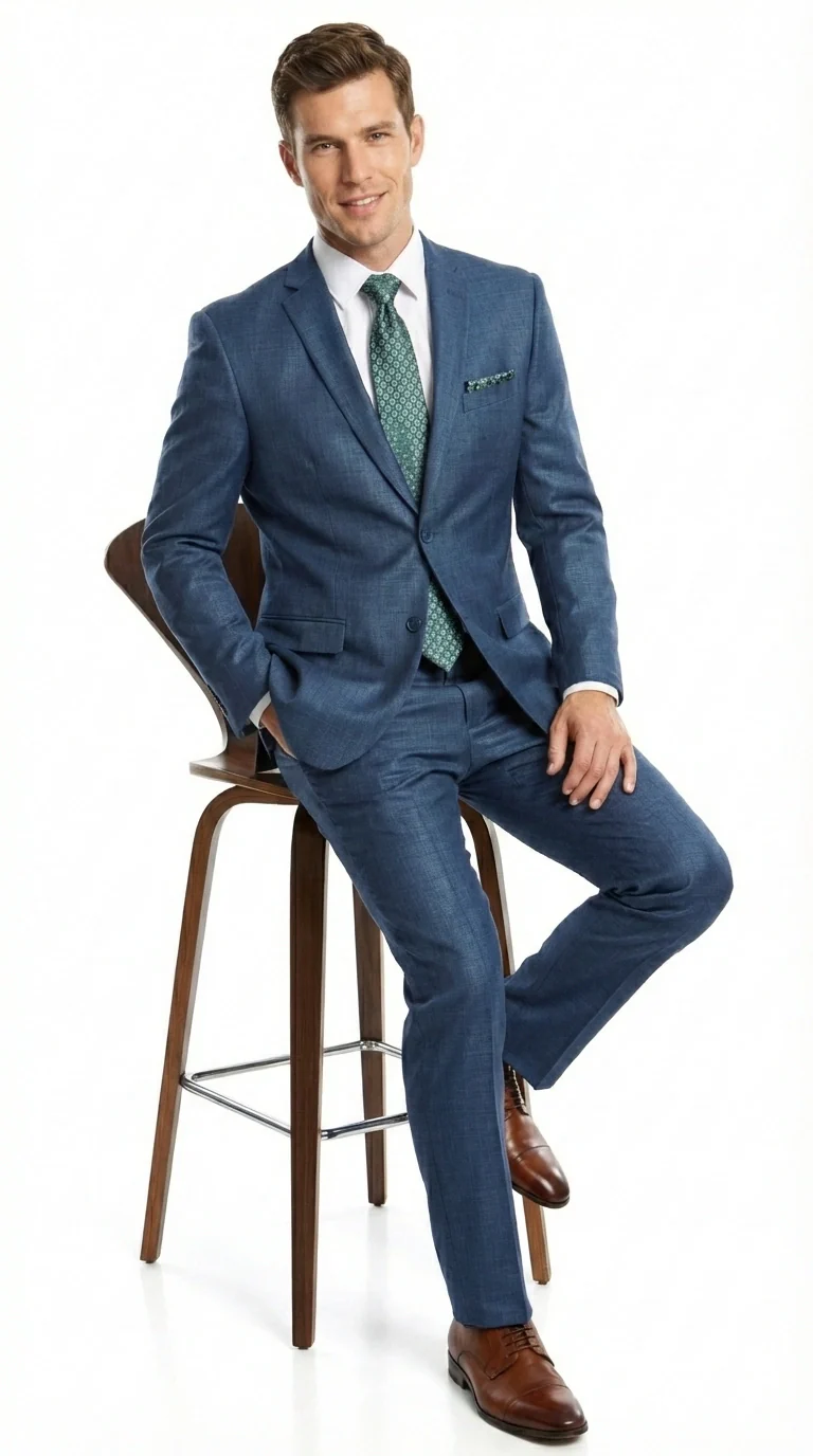 Men’s Indigo Blue Sharkskin Suit – Textured Shiny Formal Suit for Wedding, Business, 2 Buttons Slim Fitted - Image 12