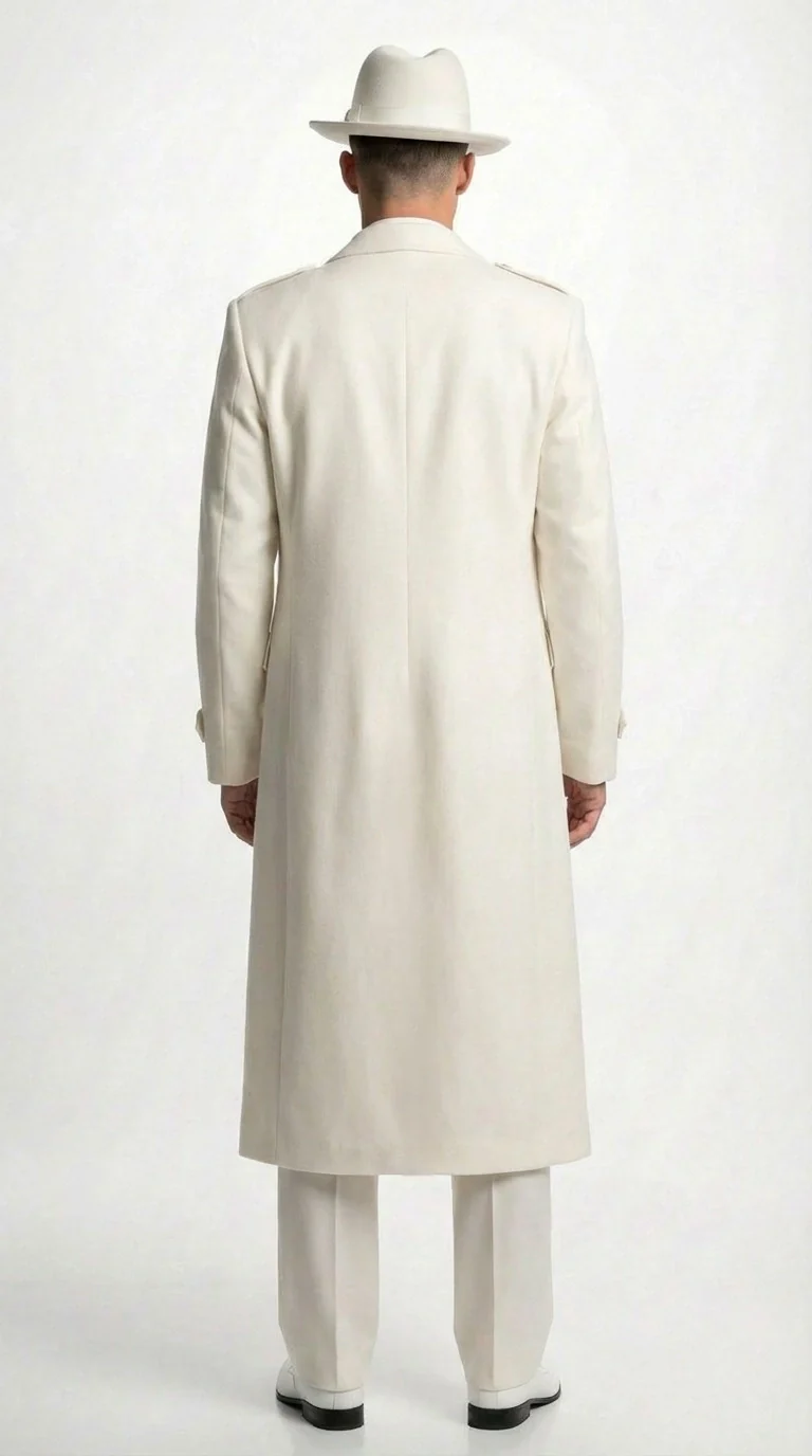 Men’s Ivory Cream Off White Full Length Zoot Suit – Vintage Gangster Style Long Coat Formal Suit - Image 14