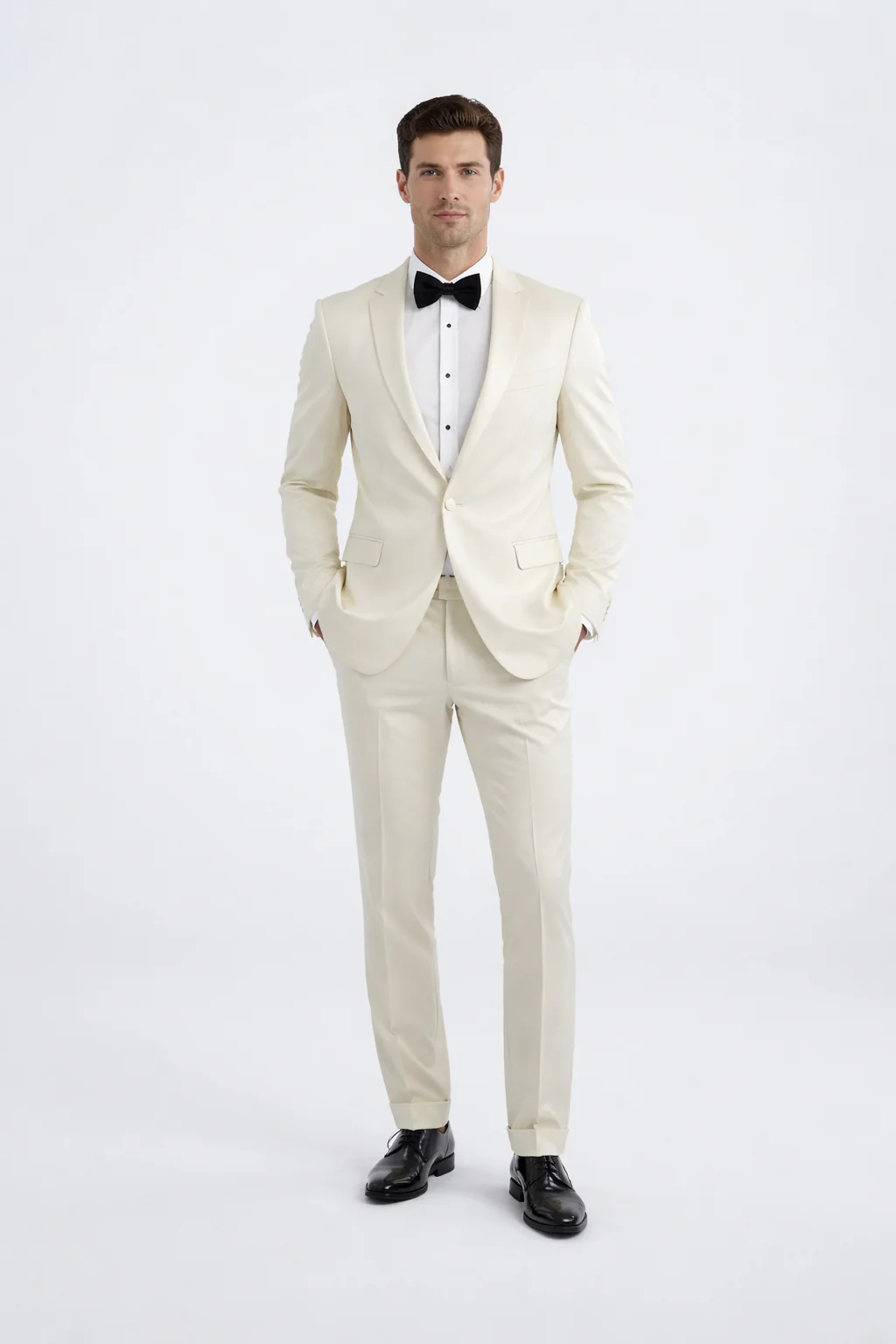 Men’s Ivory Slim Fit Tuxedo | Peak Framed Lapel Wedding Suit