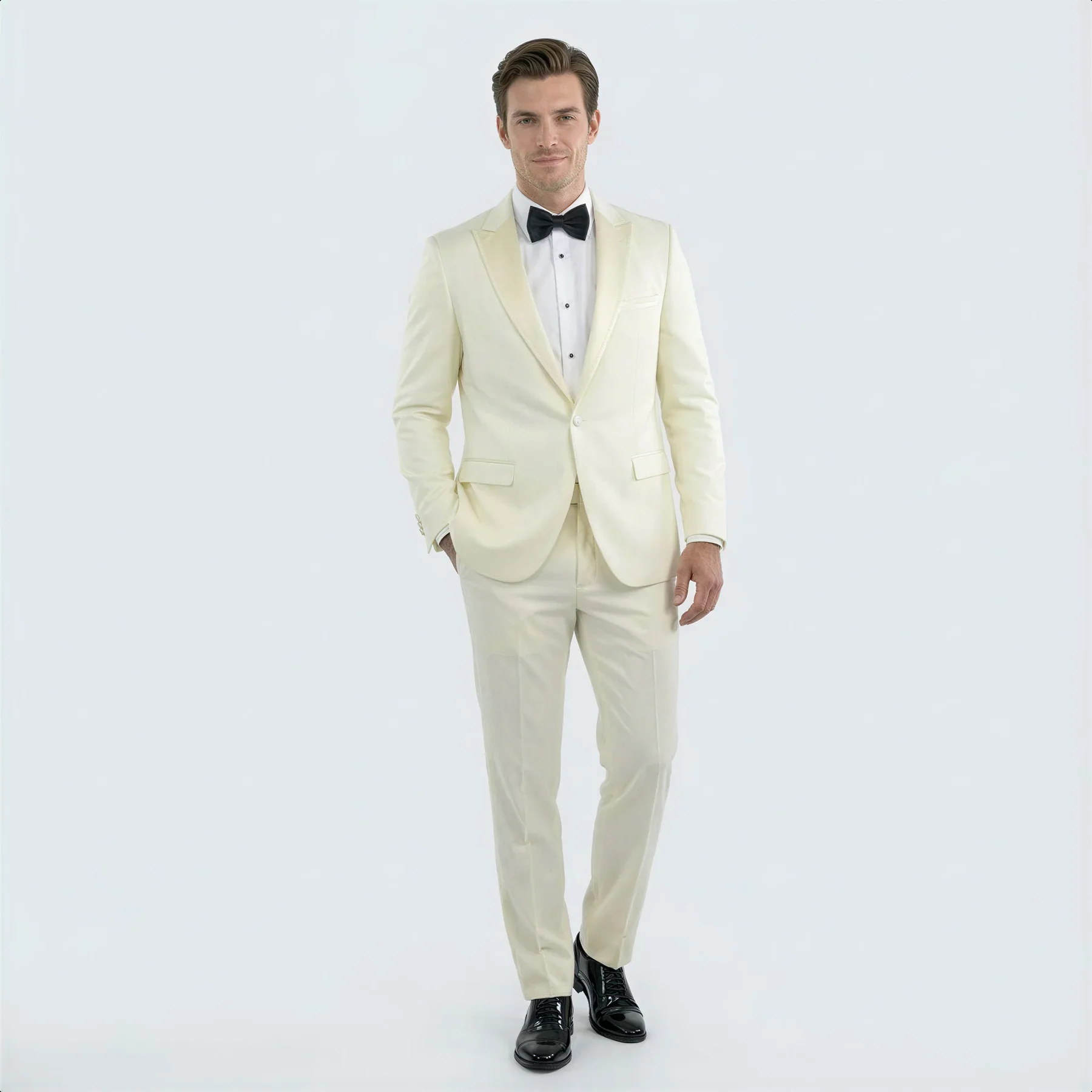 Men’s Ivory Slim Fit Tuxedo | Peak Framed Lapel Wedding Suit - Image 10