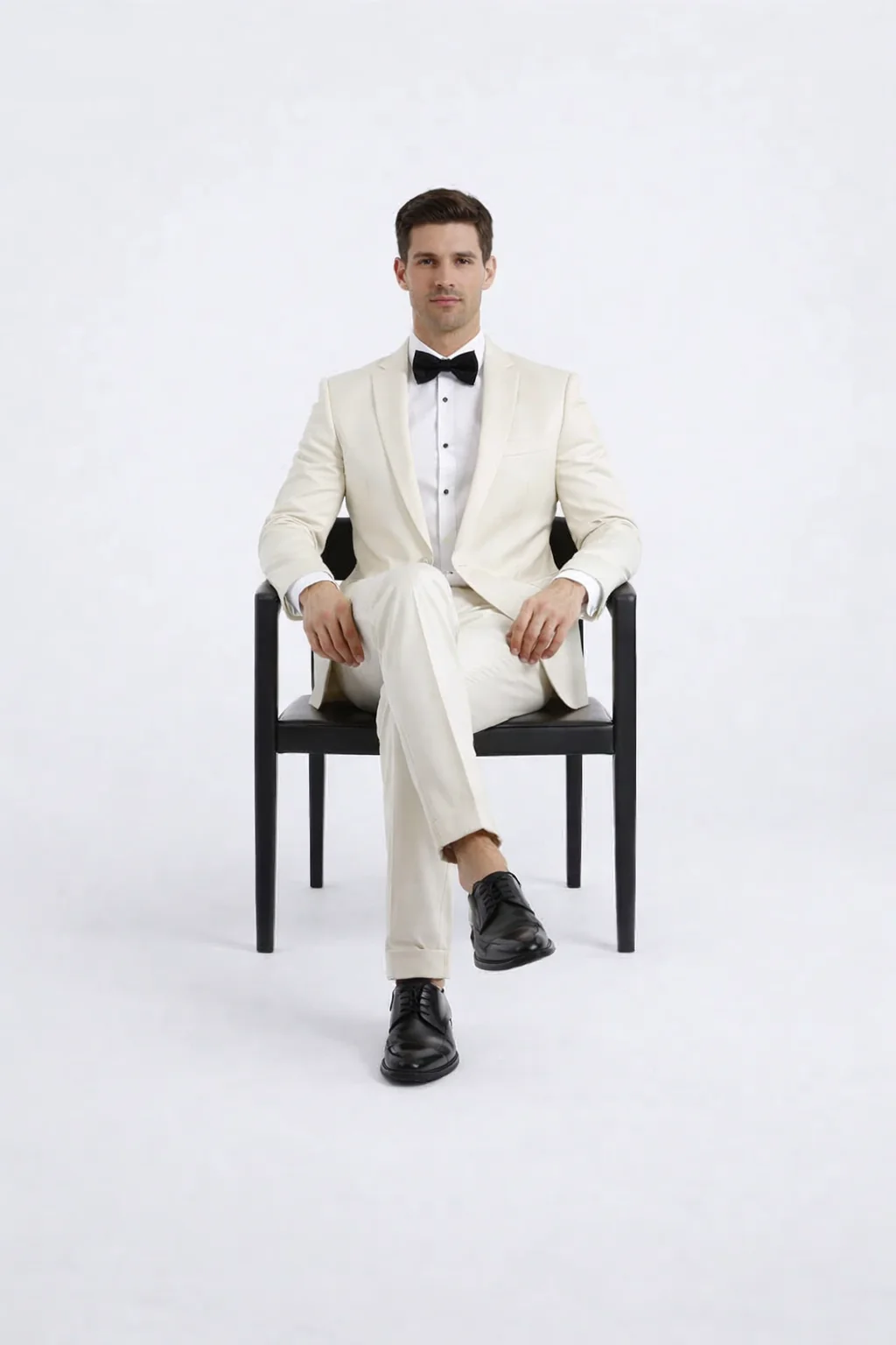 Men’s Ivory Slim Fit Tuxedo | Peak Framed Lapel Wedding Suit - Image 3