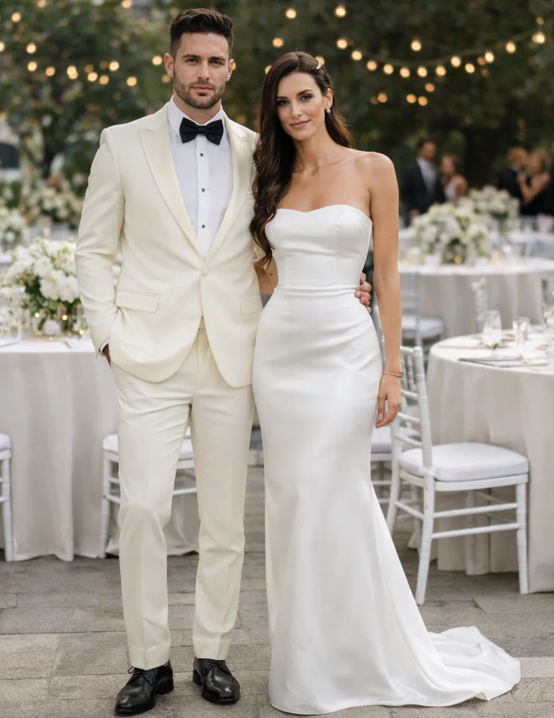 Men’s Ivory Slim Fit Tuxedo | Peak Framed Lapel Wedding Suit - Image 7