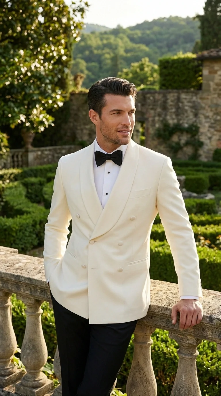 Men’s Ivory Wool Dinner Jacket – Classic Double Breasted Formal Tuxedo Jacket for Wedding and Black Tie Events - Image 10