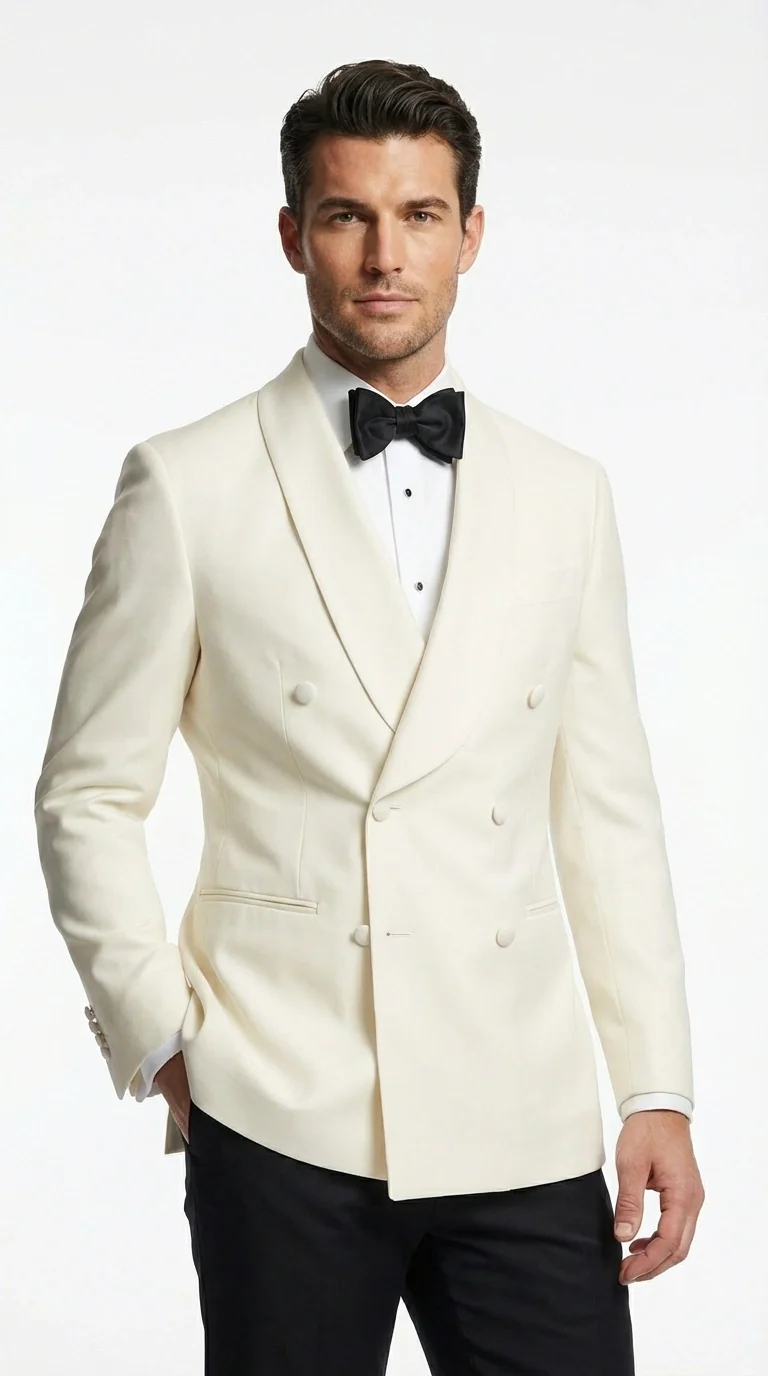 Men’s Ivory Wool Dinner Jacket – Classic Double Breasted Formal Tuxedo Jacket for Wedding and Black Tie Events - Image 7